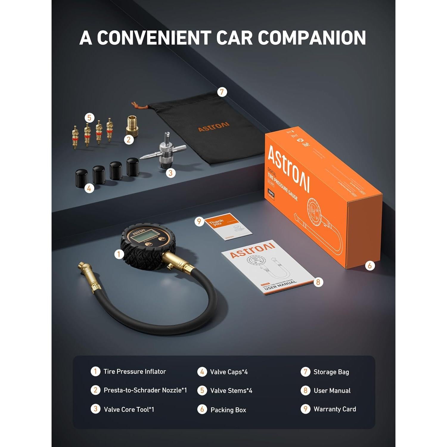 Medidor Digital de Presión de Neumáticos AstroAI Pro 3-250 PSI