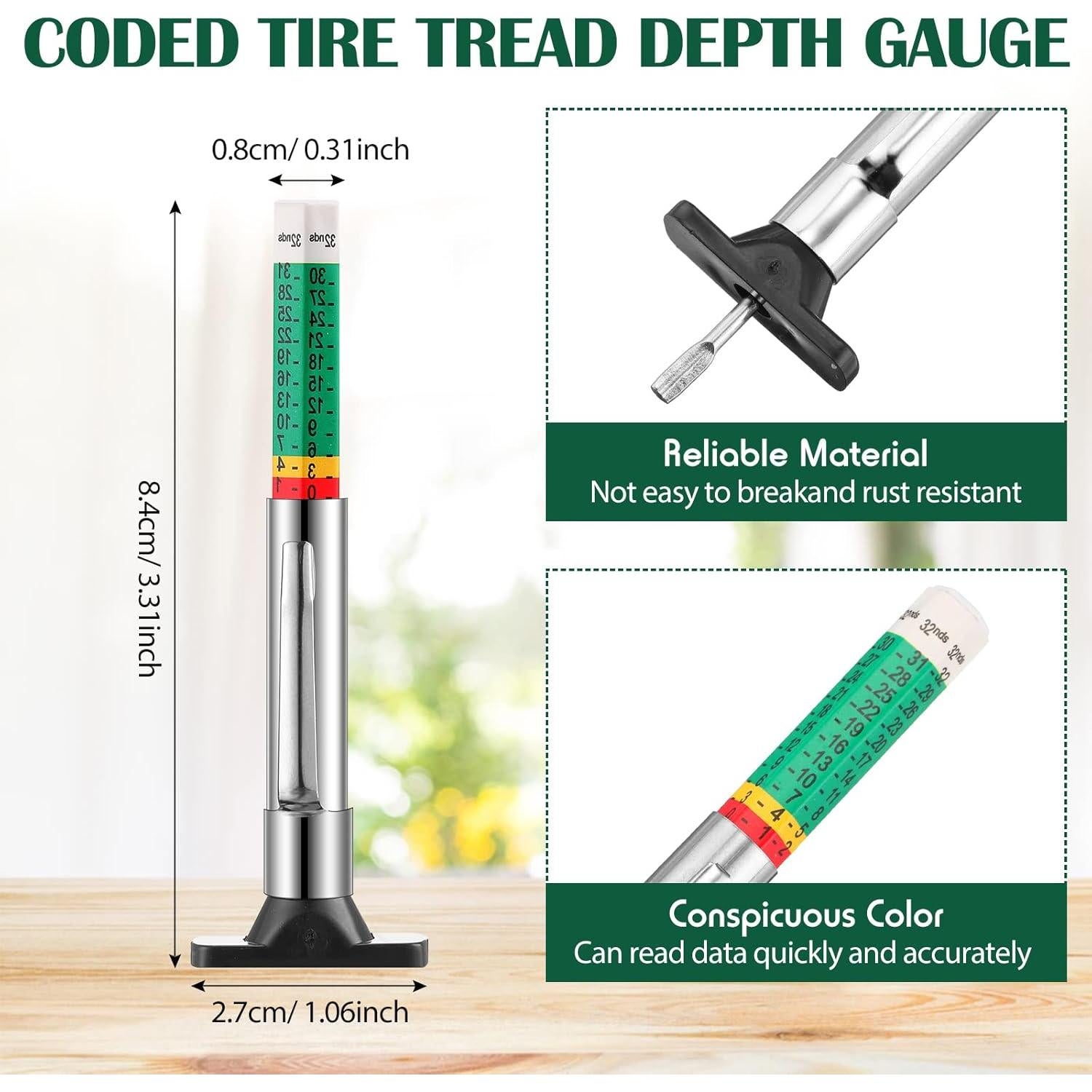 Juego de Medidores de Profundidad de Neumáticos y Freno Amylove 30 Piezas