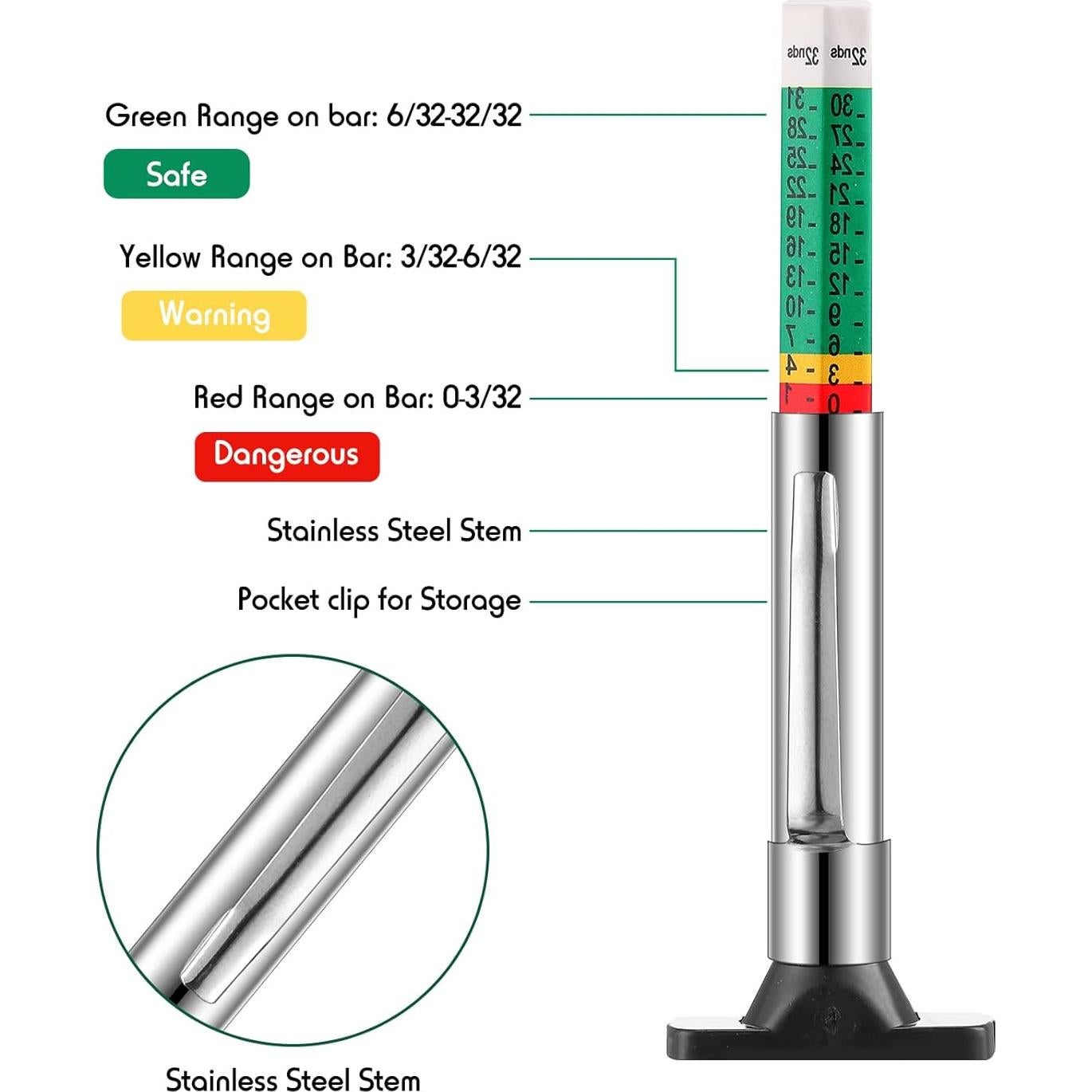 Juego de Medidores de Profundidad de Neumáticos y Freno Amylove 30 Piezas