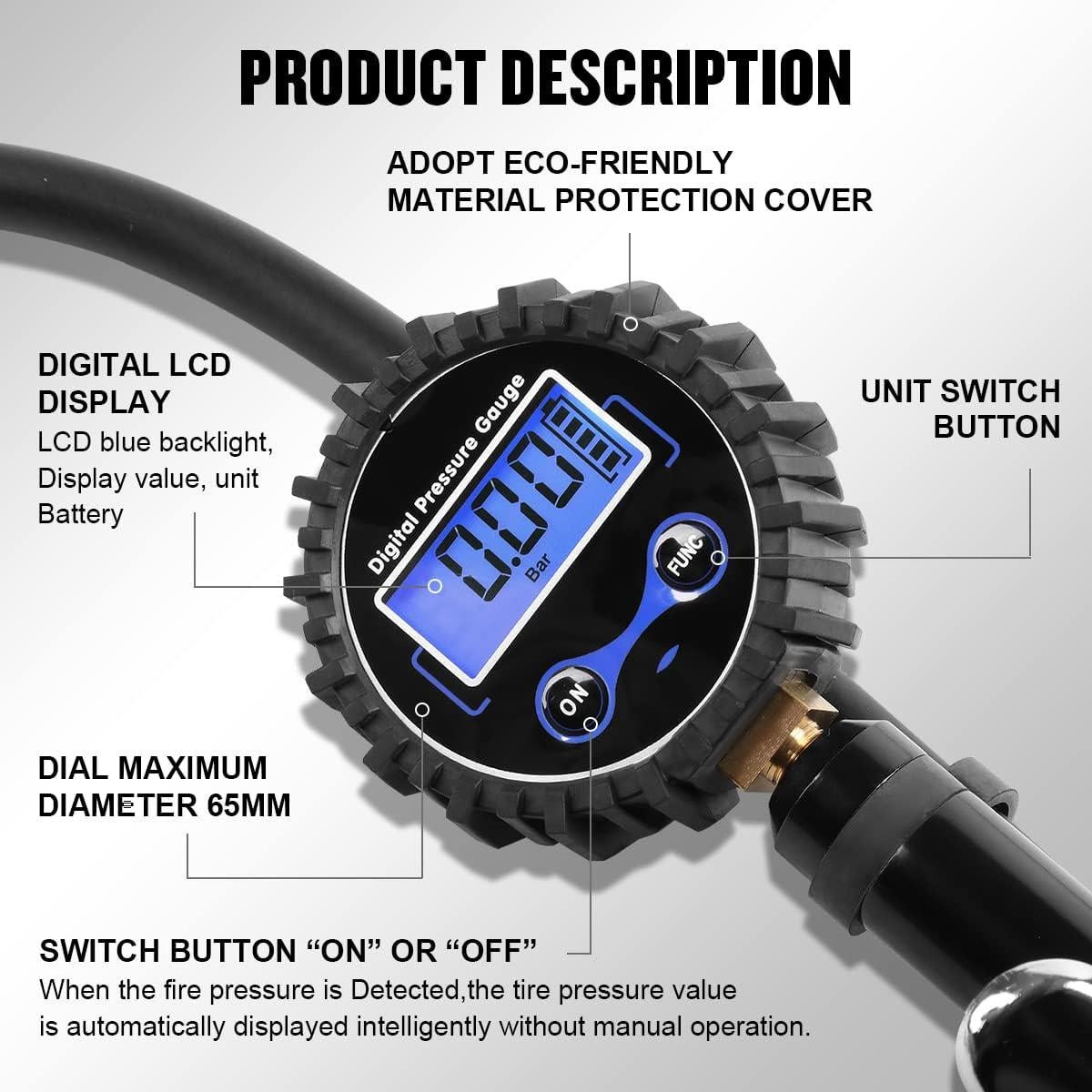Inflador de Neumáticos Digital DNA MOTORING 0-200 PSI con Luz LED
