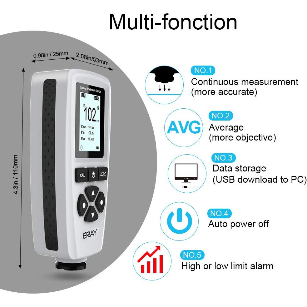 Medidor de Grosor de Pintura ERAY SR-A770 LCD Retroiluminado