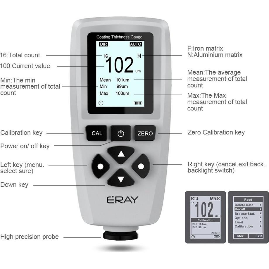 Medidor de Grosor de Pintura ERAY SR-A770 LCD Retroiluminado