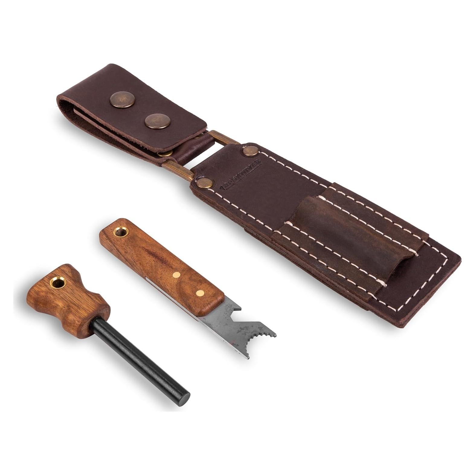 Iniciador de Fuego BPS Ferro Rod Premium con Raspador y Funda de Cuero