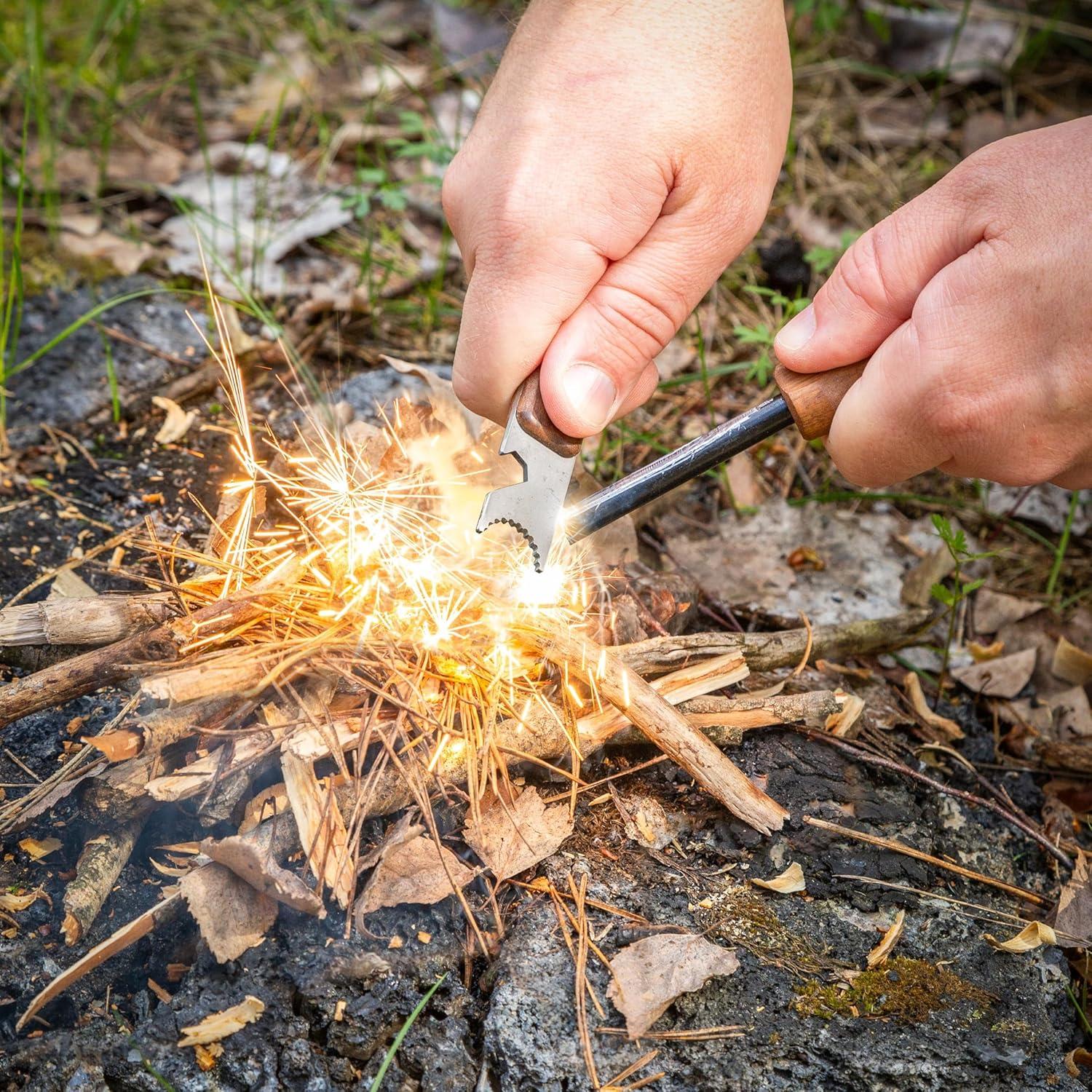 Iniciador de Fuego BPS Ferro Rod Premium con Raspador y Funda de Cuero