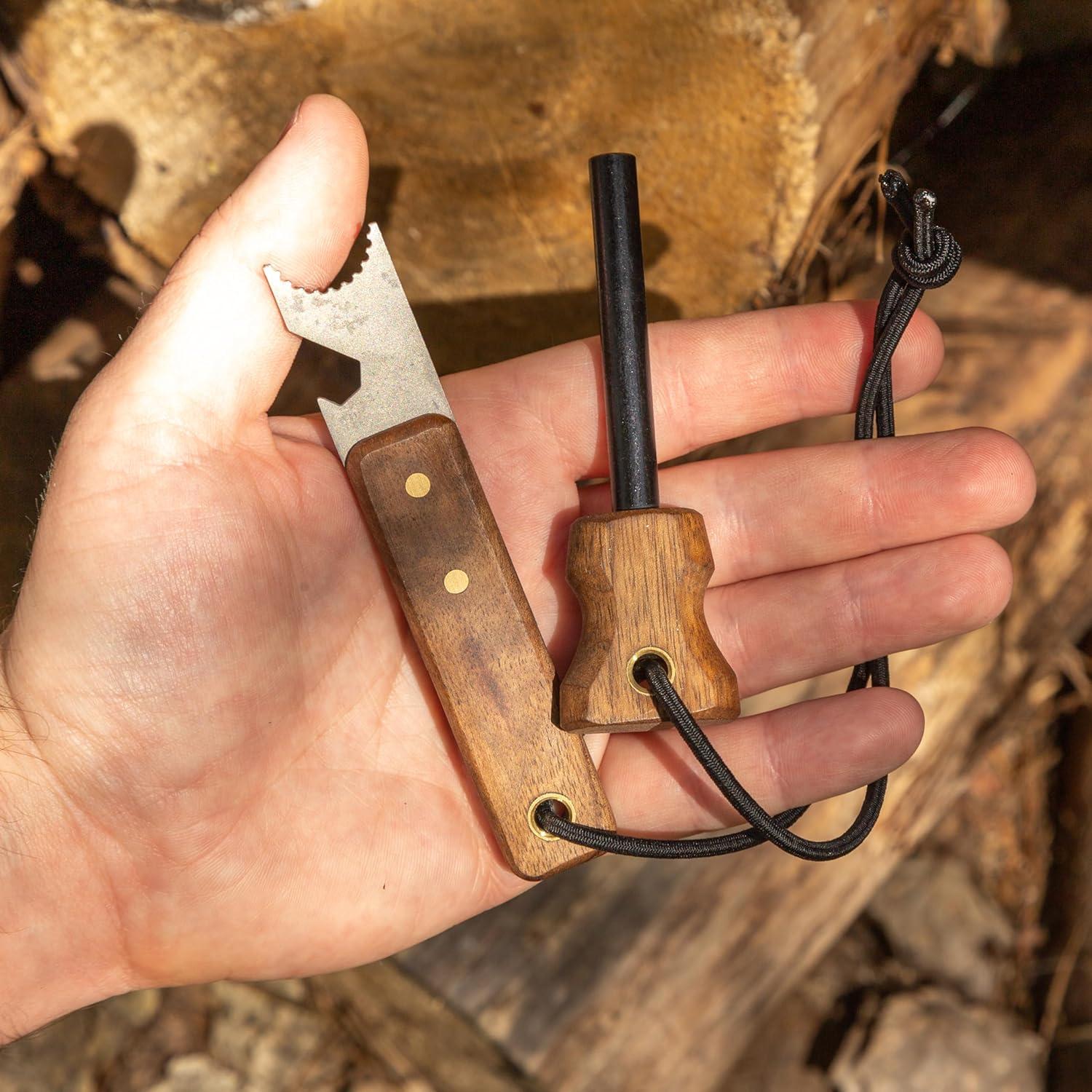 Iniciador de Fuego BPS Ferro Rod Premium con Raspador y Funda de Cuero