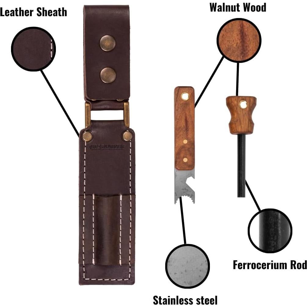 Iniciador de Fuego BPS Ferro Rod Premium con Raspador y Funda de Cuero