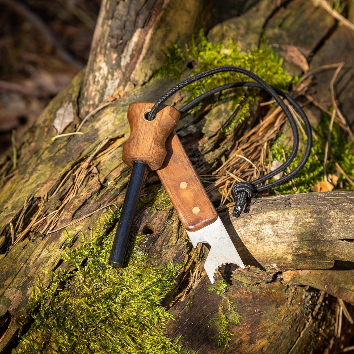 Iniciador de Fuego BPS Ferro Rod Premium con Raspador y Funda de Cuero