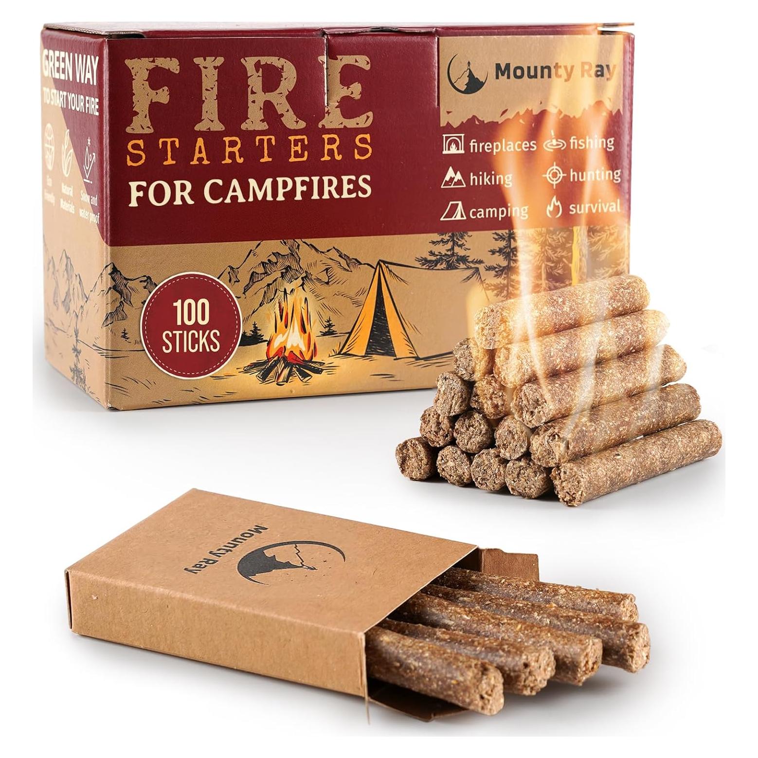 Iniciadores de fuego naturales Mounty Ray - 100 pcs - 10 min de quema