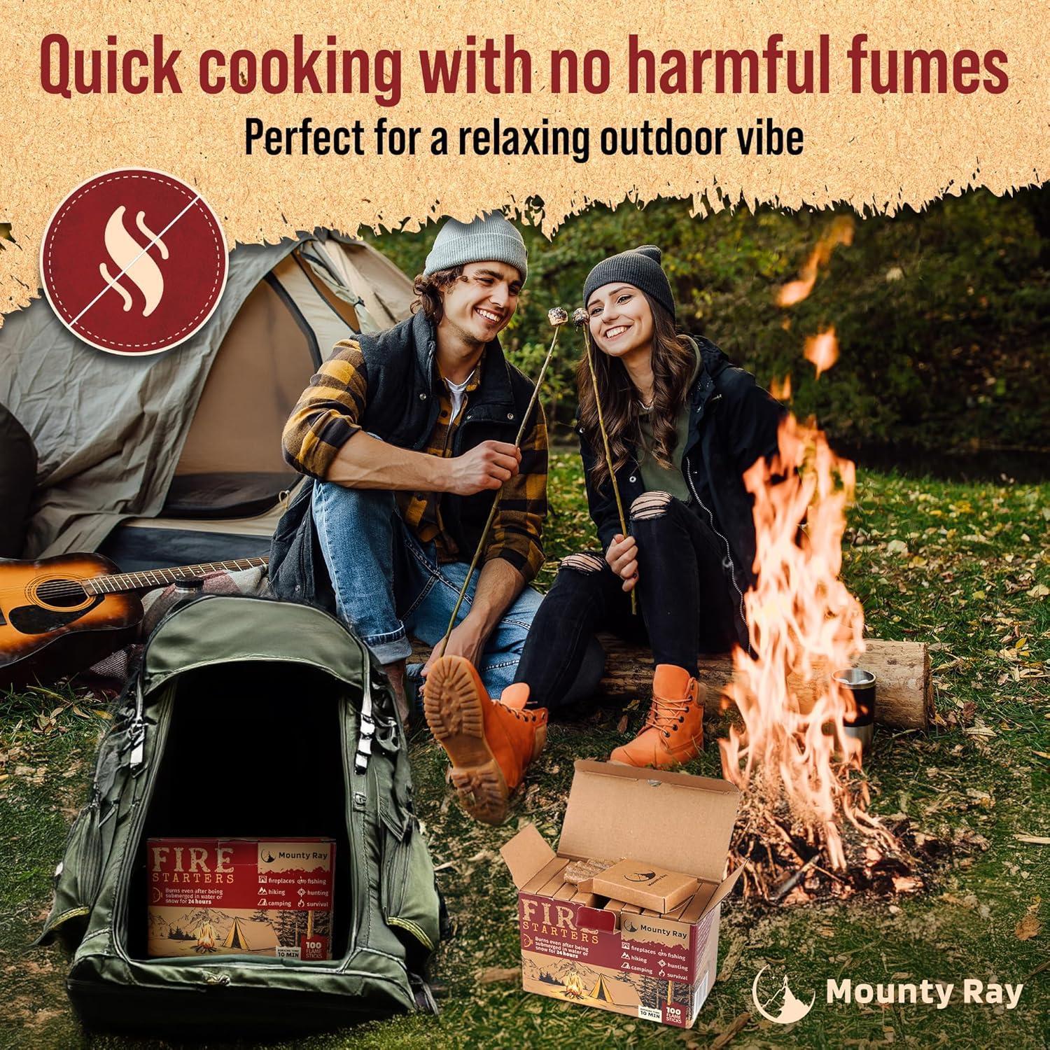 Iniciadores de fuego naturales Mounty Ray - 100 pcs - 10 min de quema