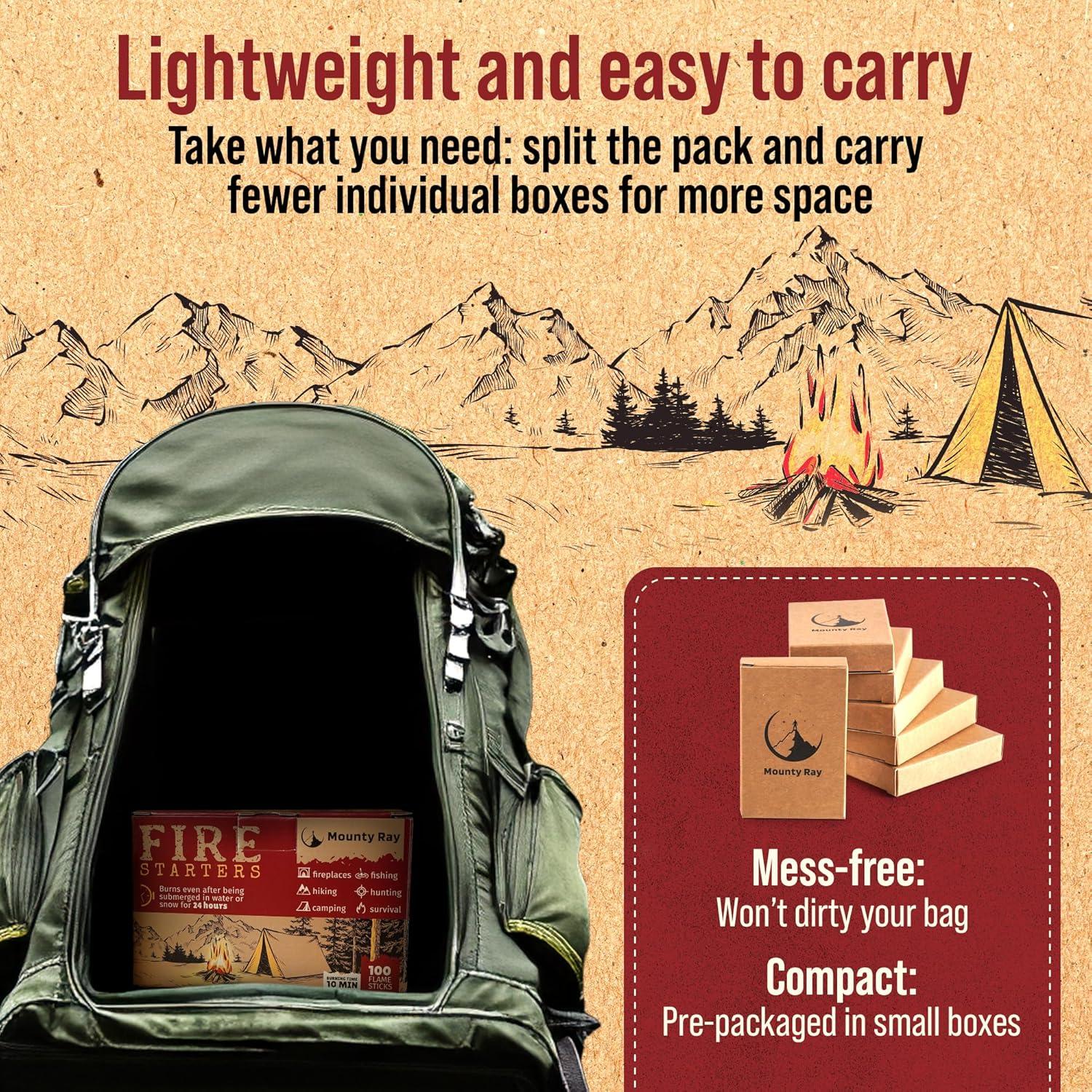 Iniciadores de fuego naturales Mounty Ray - 100 pcs - 10 min de quema