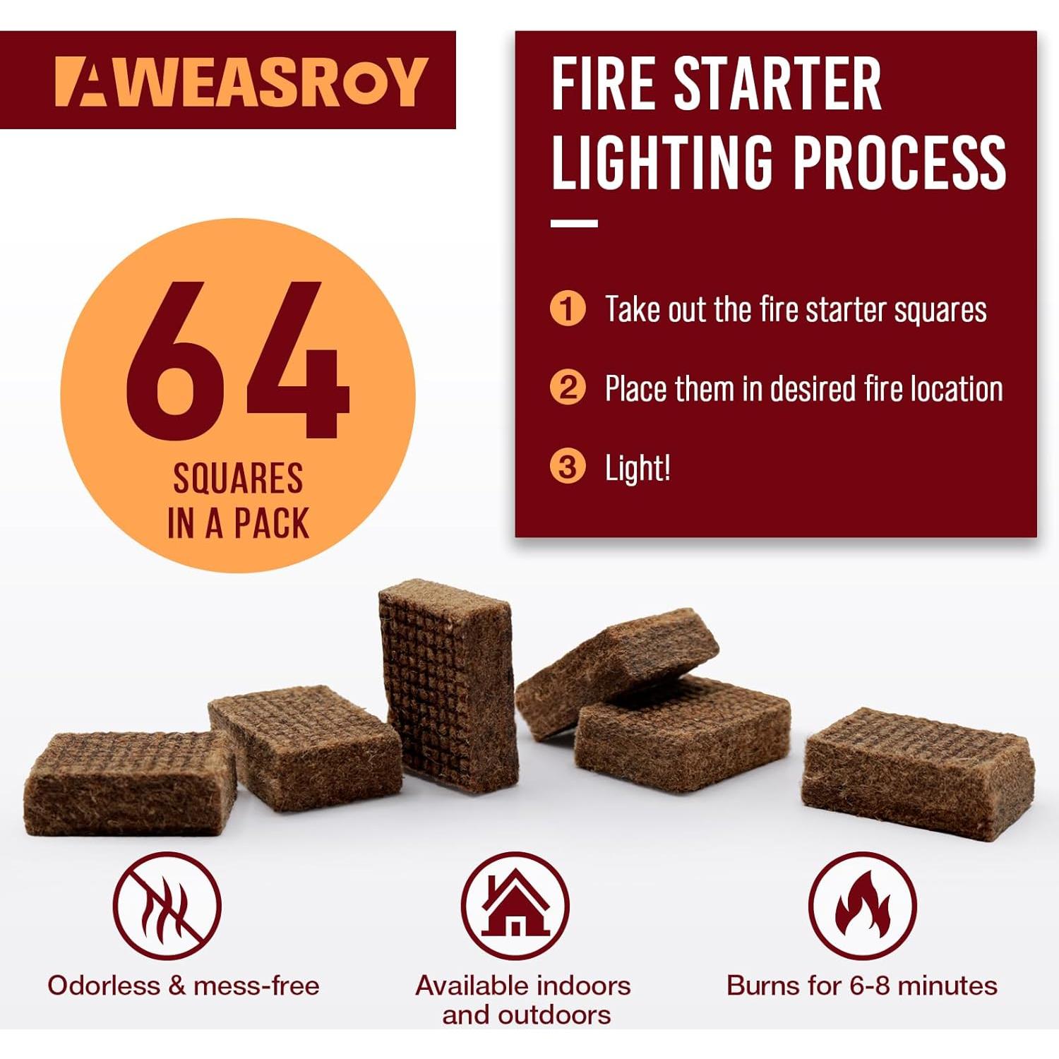 Iniciadores de Fuego AWEASROY 64 Unidades para BBQ y Camping