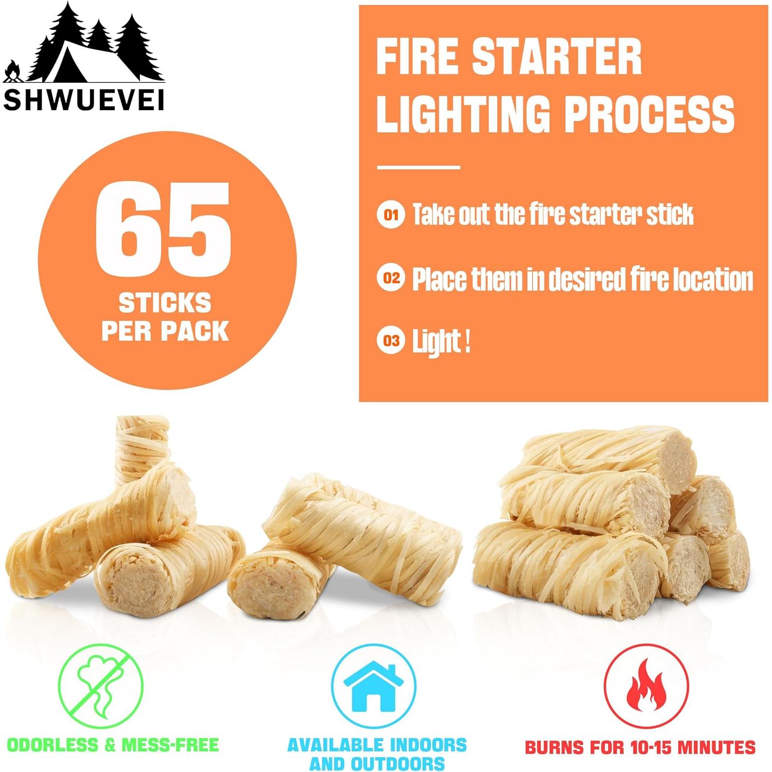 Encendedores Naturales Shwuevei 65 Piezas - Para BBQ y Chimenea