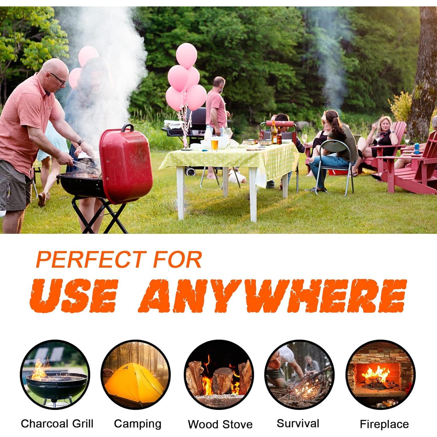 Fire Starter-Pack of 144 Charcoal Fire Starters for Campfires, Chimney, Grill Pit, Fireplace, BBQ & Smoker