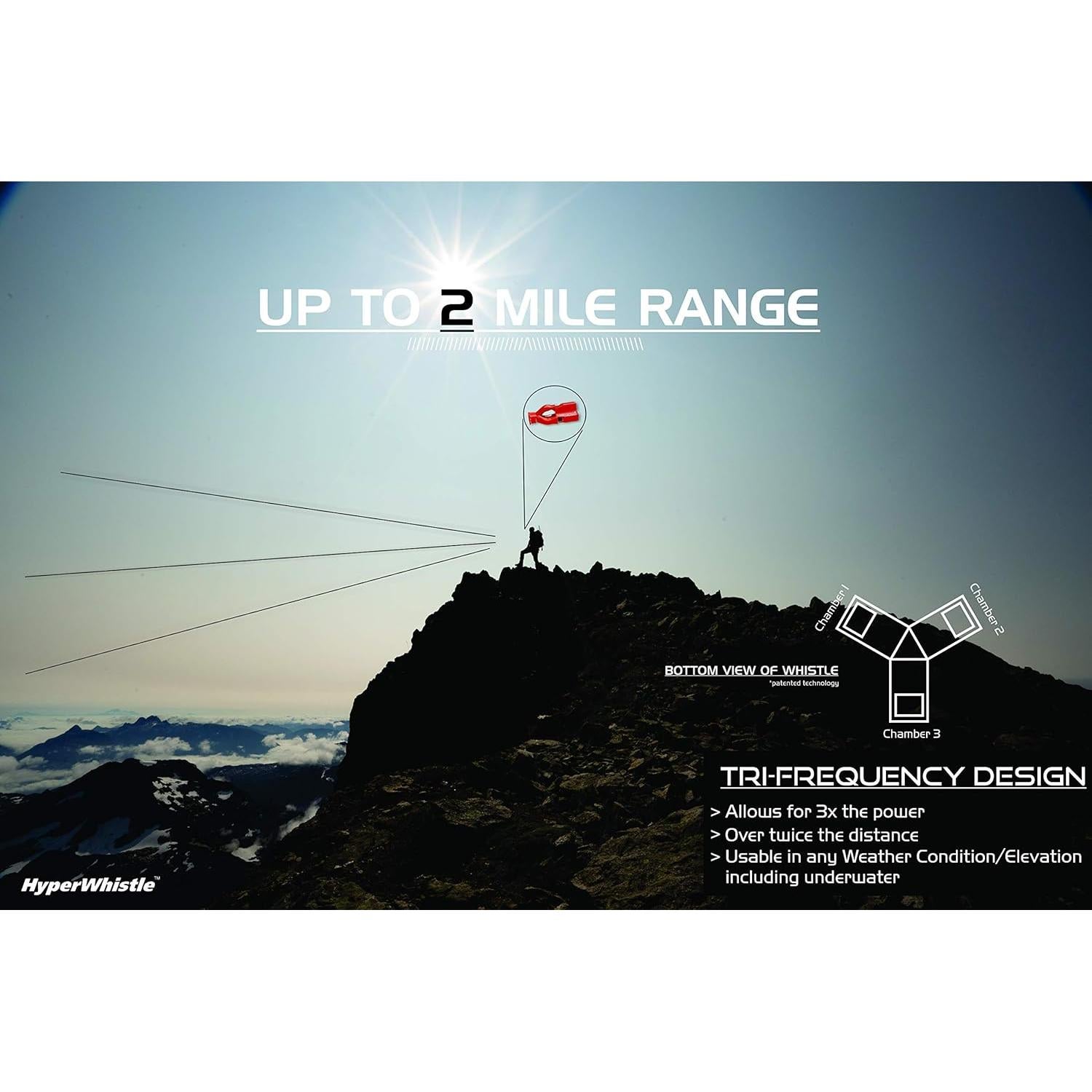 Silbato HyperWhistle Ultra Ruidoso 142dB Naranja Seguridad