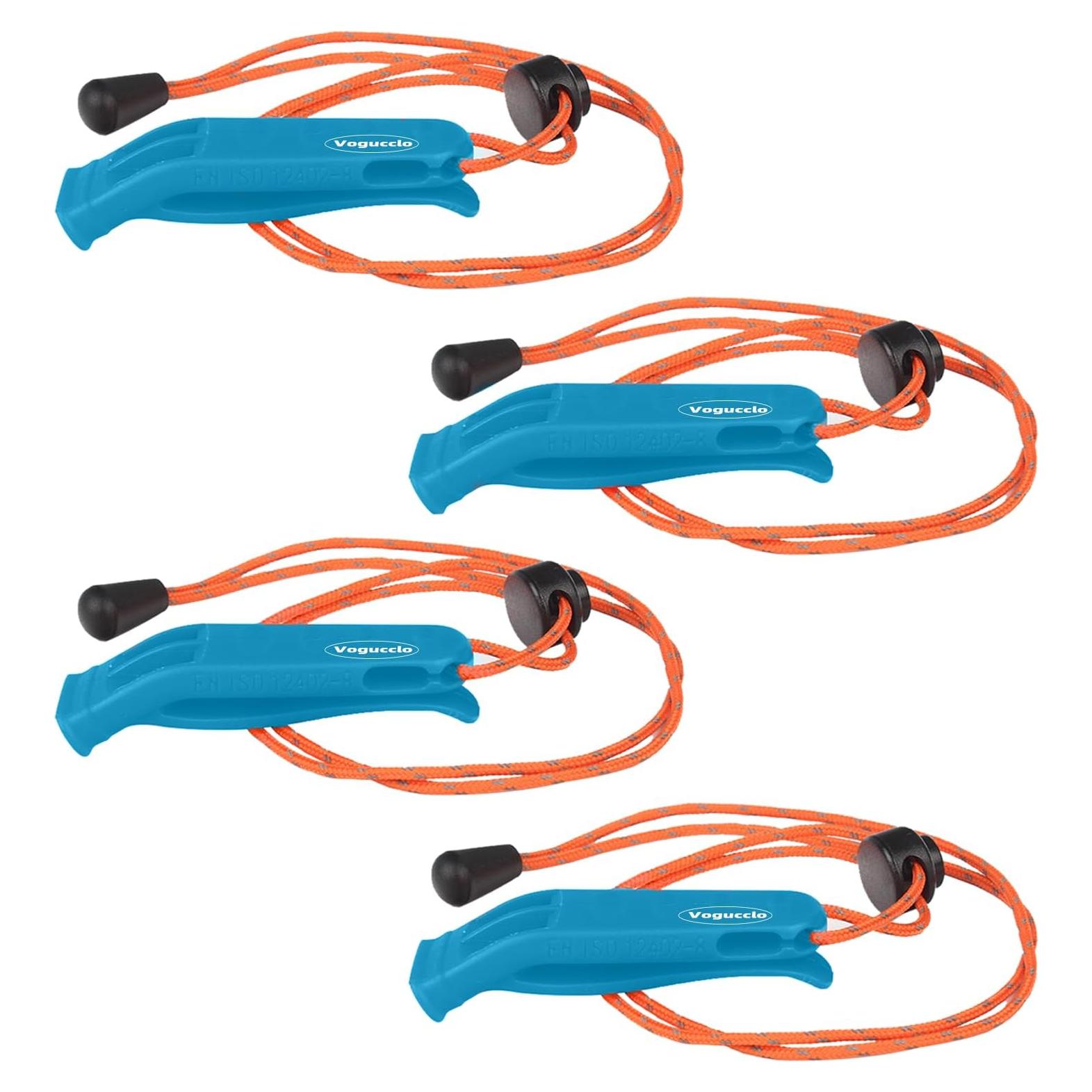 4 Silbatos de Emergencia VOGUCCLO con Cordón Ajustable Azul