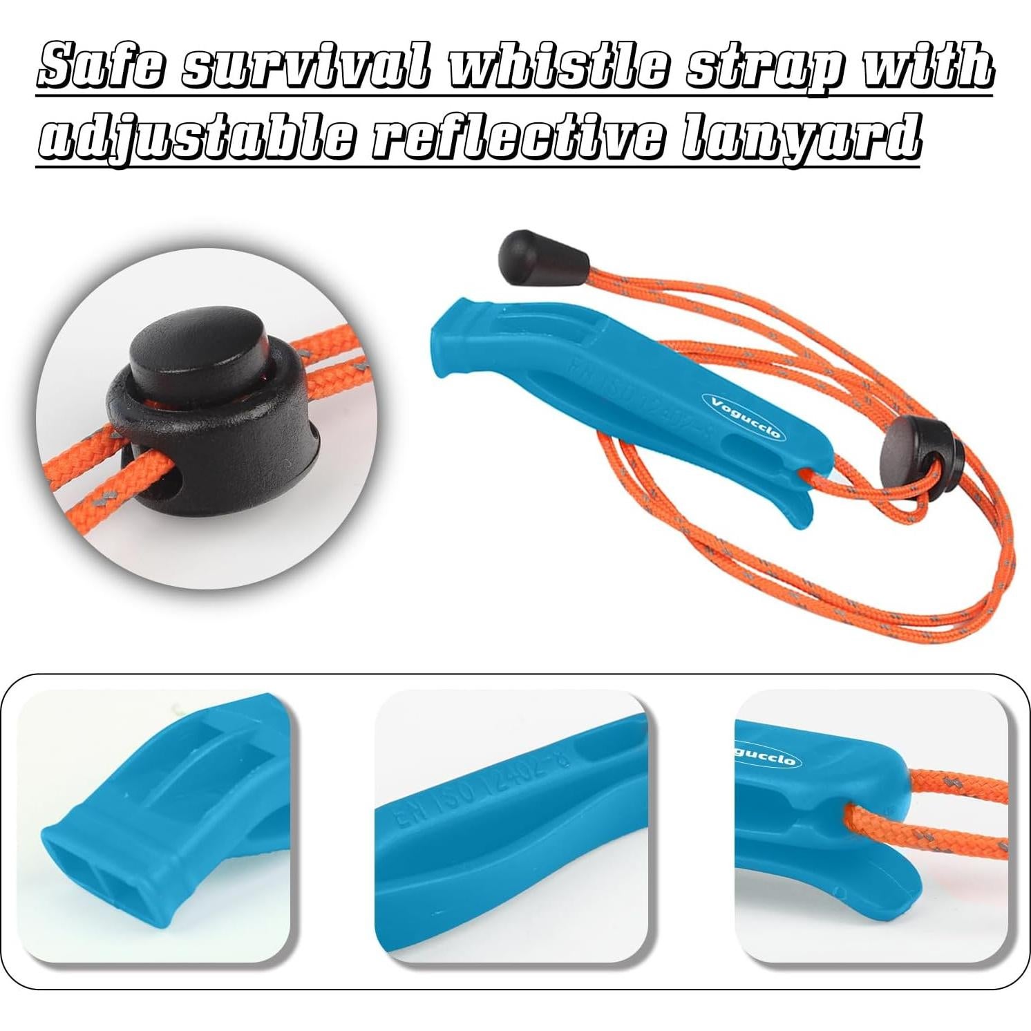 4 Silbatos de Emergencia VOGUCCLO con Cordón Ajustable Azul