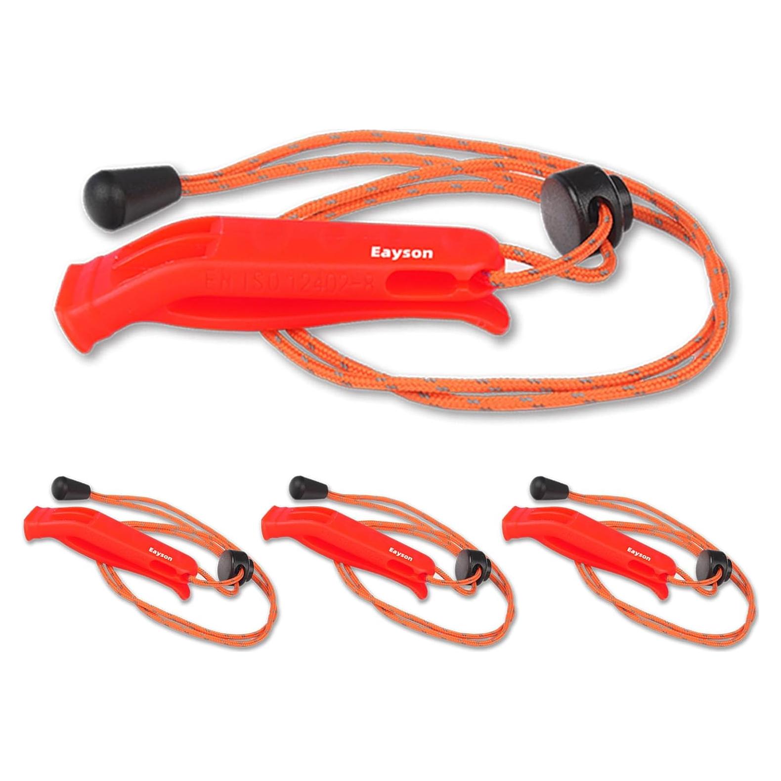 4 Silbatos de Emergencia Eayson con Cordón Ajustable Rojo