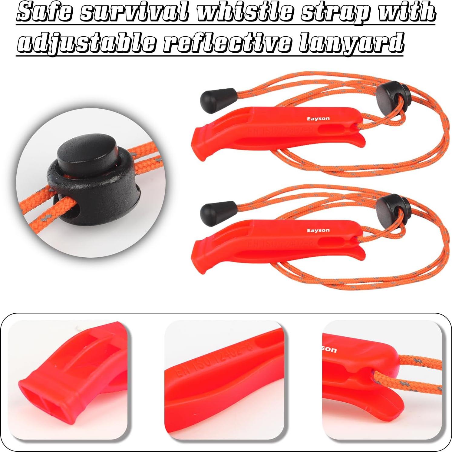 4 Silbatos de Emergencia Eayson con Cordón Ajustable Rojo