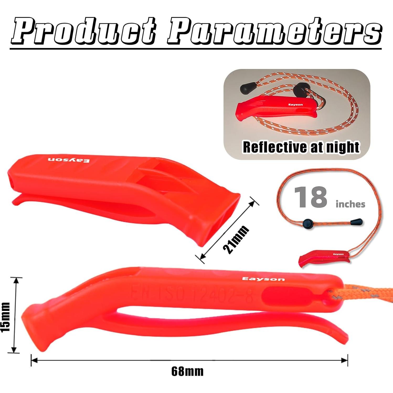 4 Silbatos de Emergencia Eayson con Cordón Ajustable Rojo