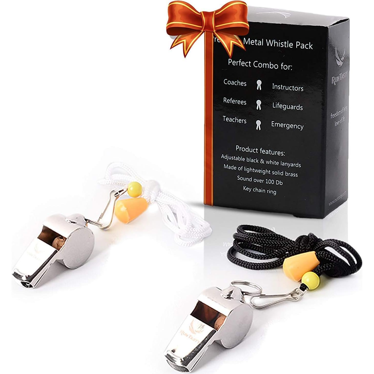 Silbatos de Metal Runtasty Paquete de 2 con Cordón Ajustable