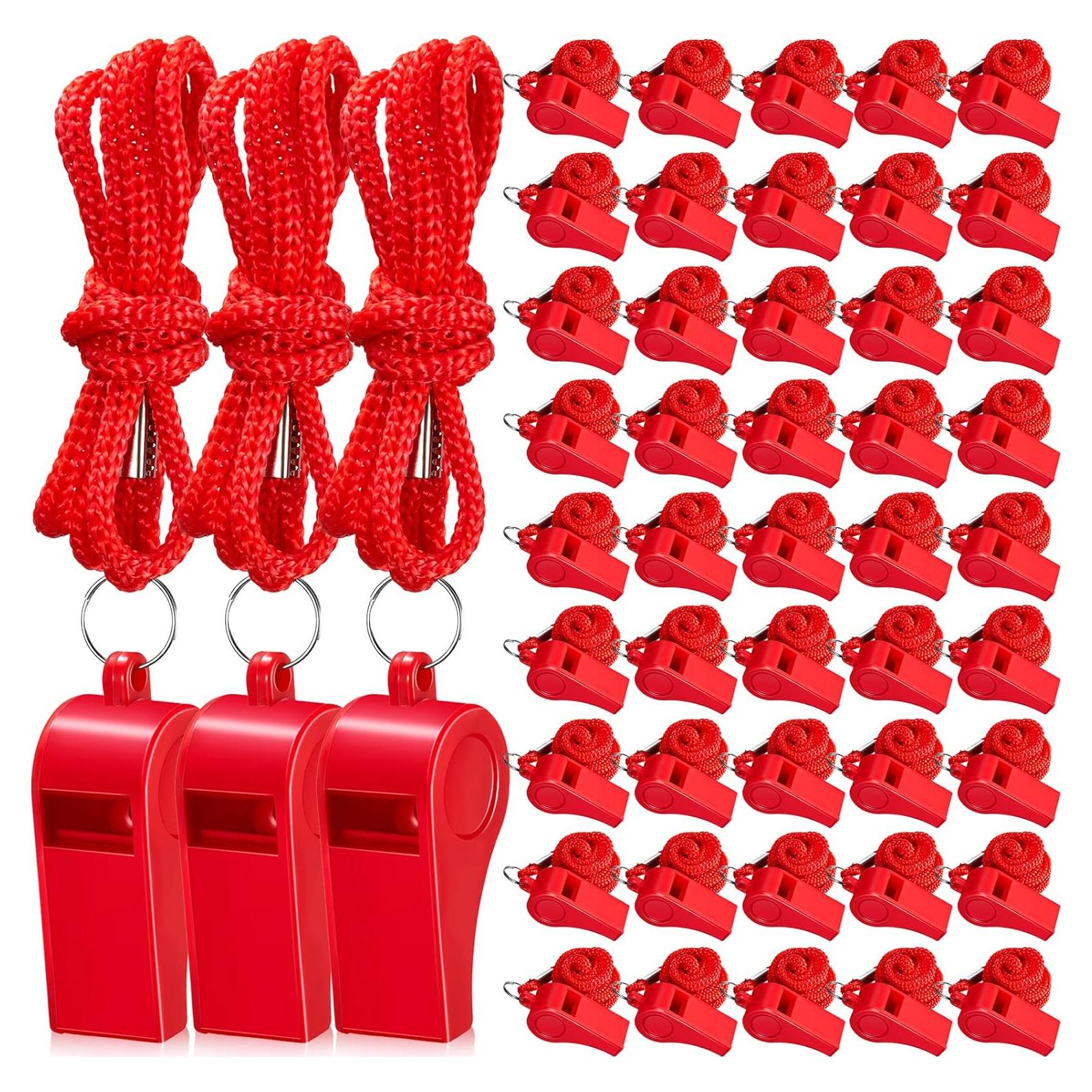 Silbatos de Plástico Flutesan 48 Piezas con Cordón Rojo