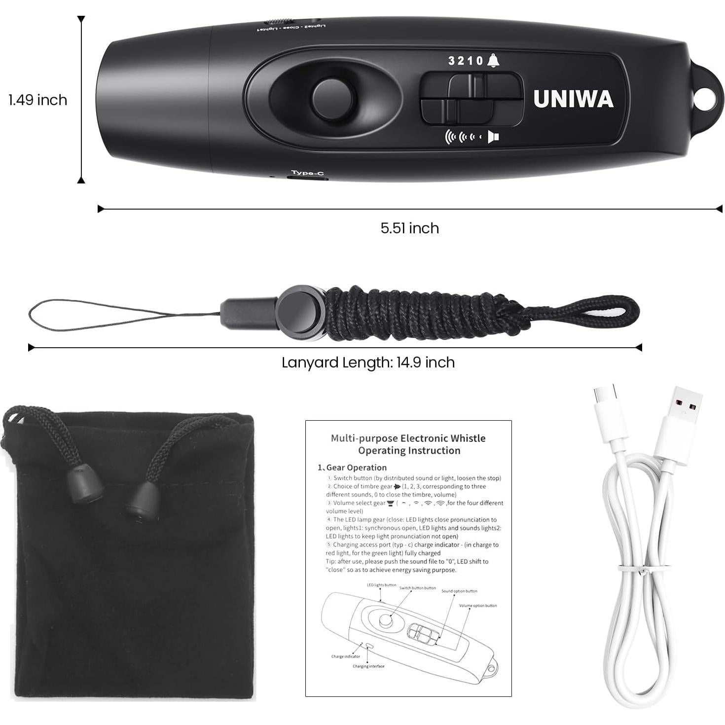 Silbato Electrónico UNIWA USB 3 Tonos para Árbitros y Seguridad