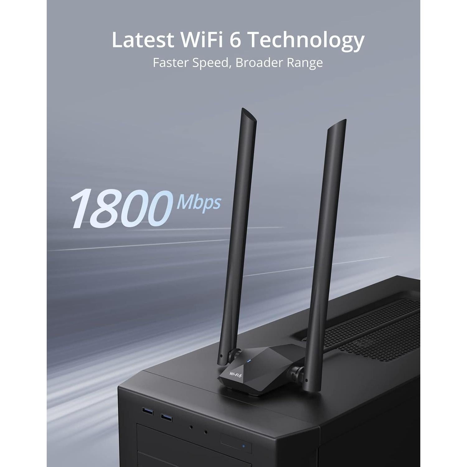 Adaptador USB WiFi 6 BrosTrend AX1800 1201Mbps 5GHz 574Mbps