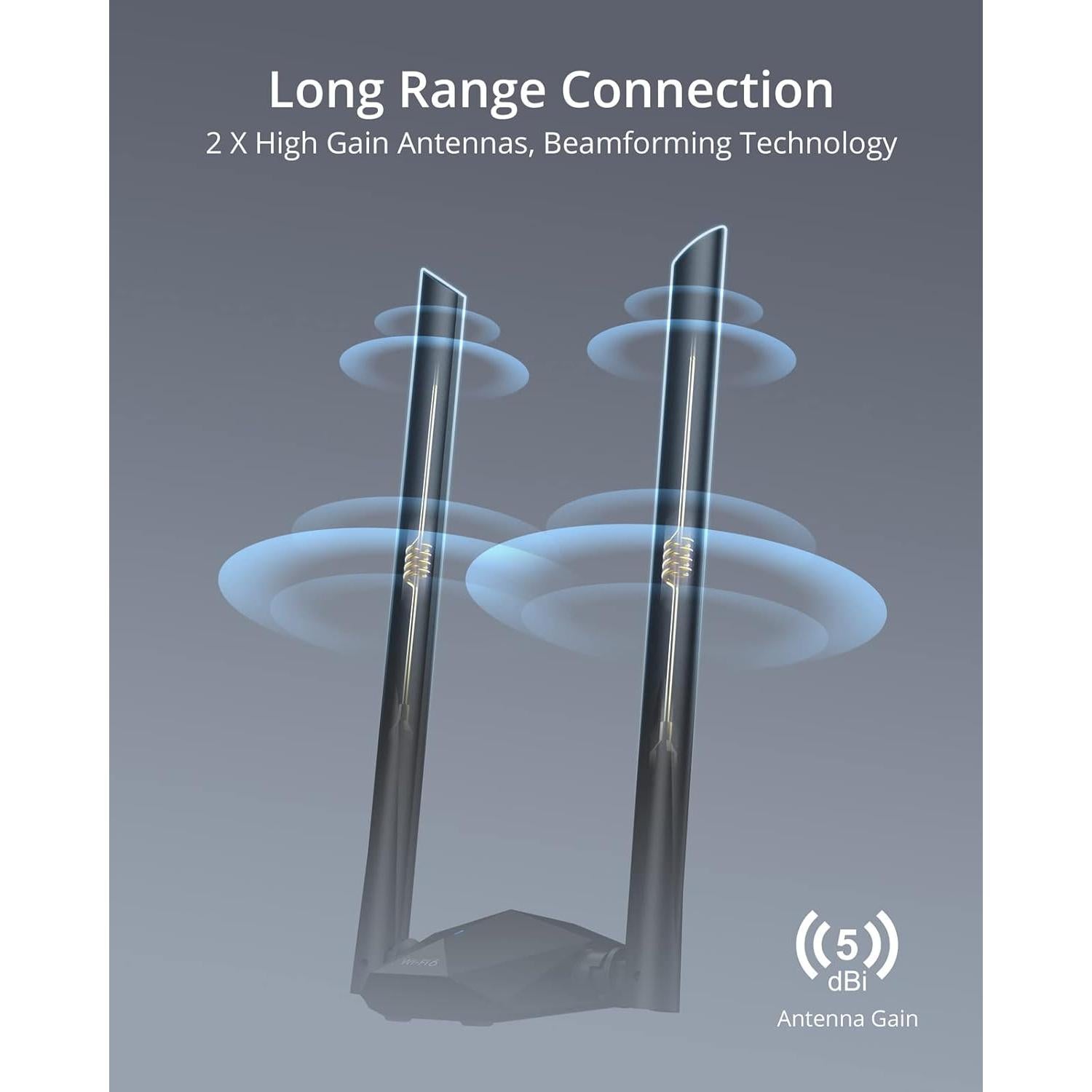 Adaptador USB WiFi 6 BrosTrend AX1800 1201Mbps 5GHz 574Mbps