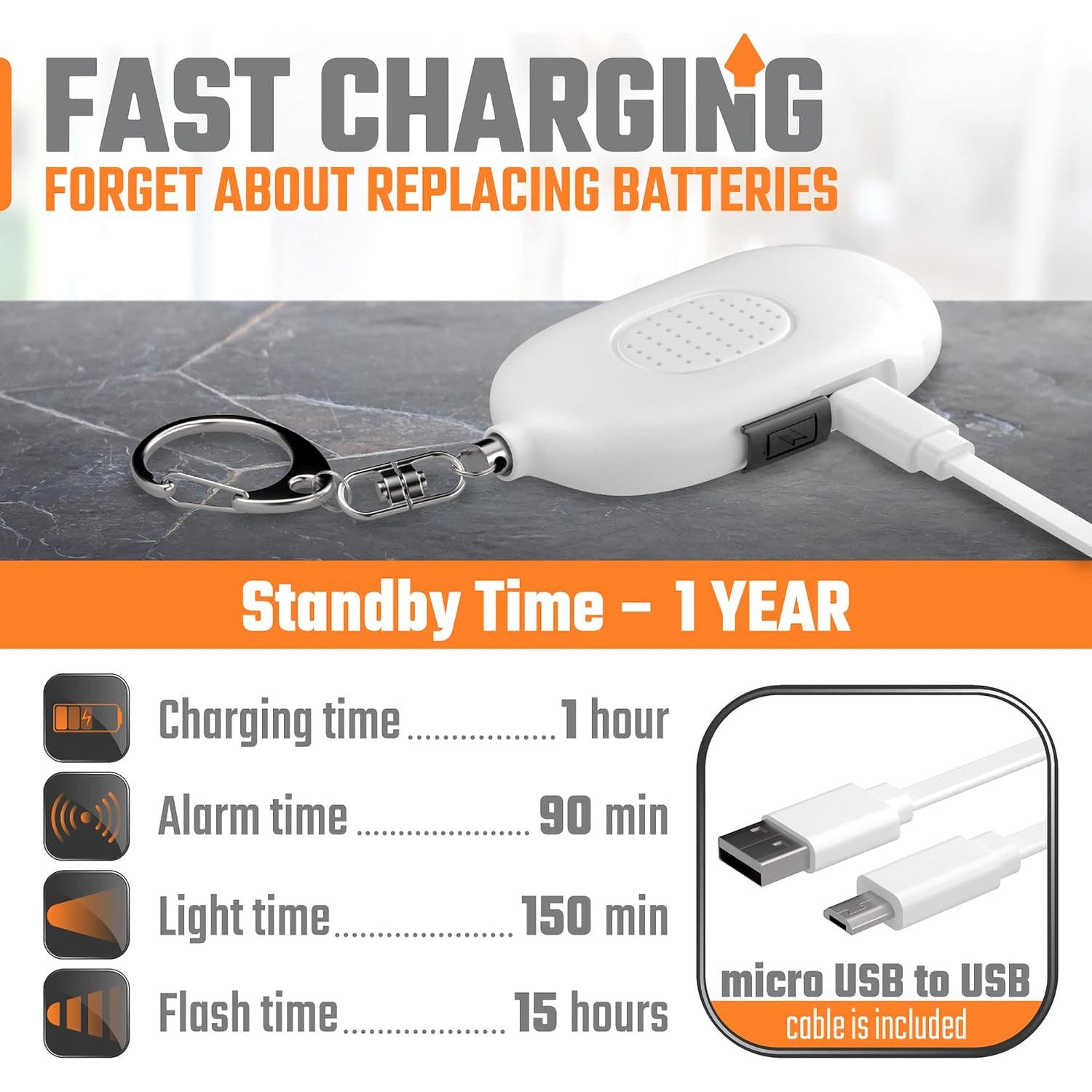 Alarma Personal Recargable WETEN 130dB con Luz LED - Negro y Blanco