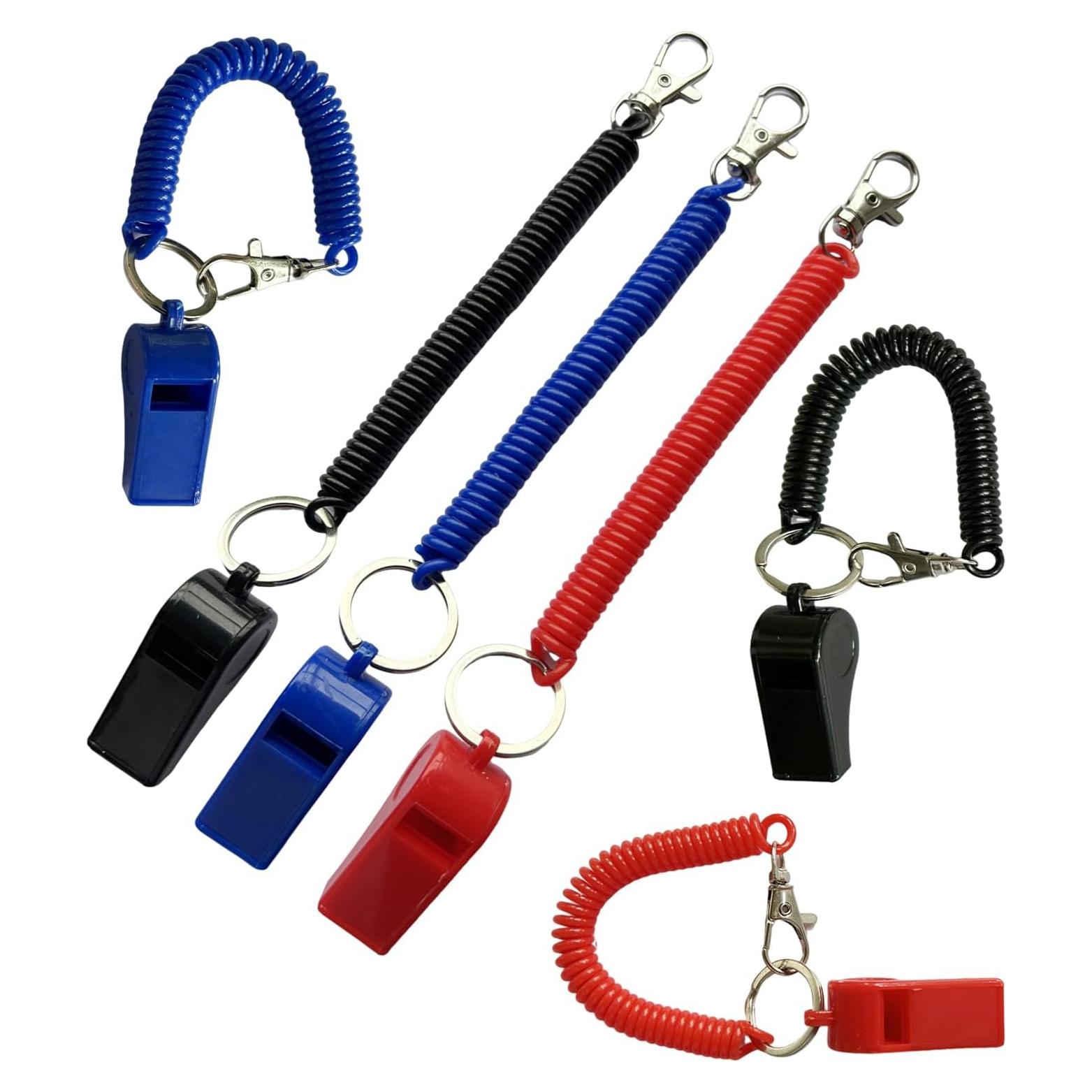 6 Silbatos de Seguridad Ori Yuan con Cuerda Ajustable - Rojo, Azul y Negro