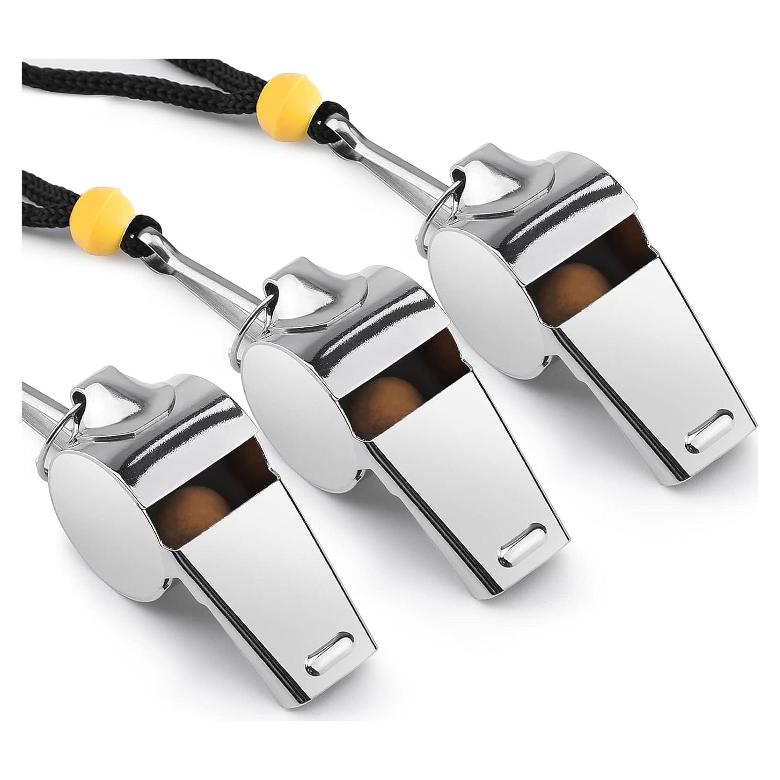 Silbato Deportivo KTRIO de Acero Inoxidable con Cordón - 3 Paquete