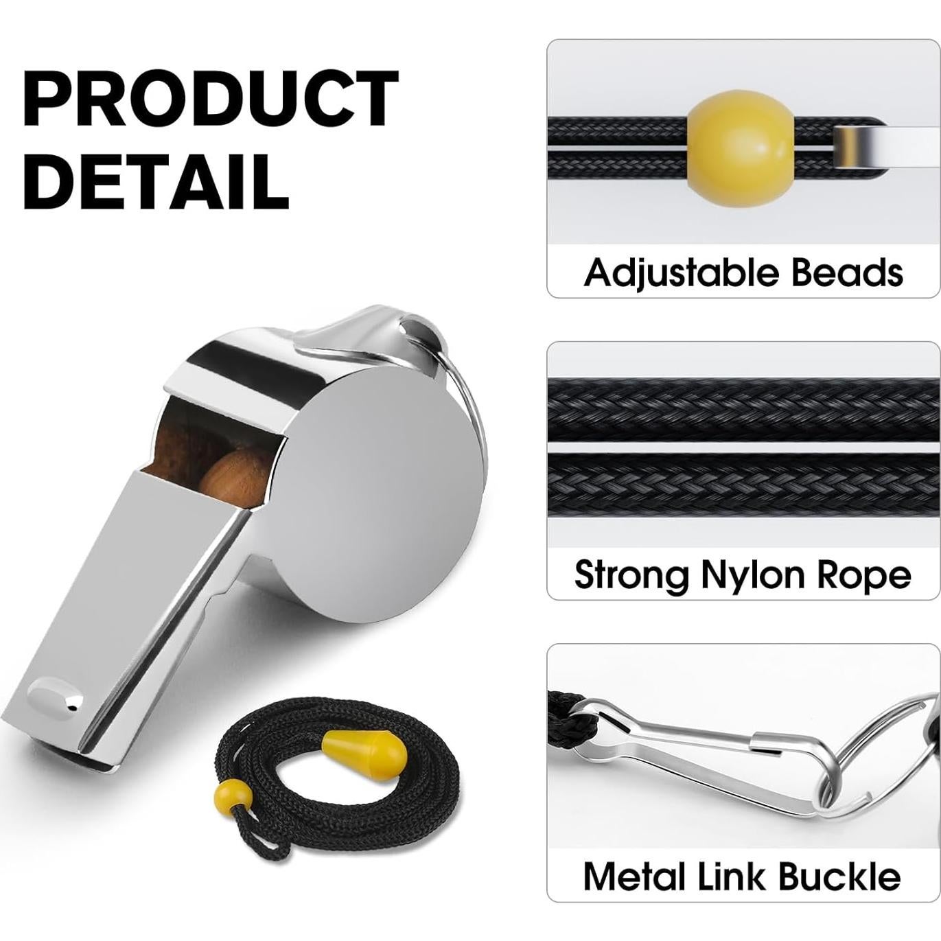 Silbato Deportivo KTRIO de Acero Inoxidable con Cordón - 3 Paquete