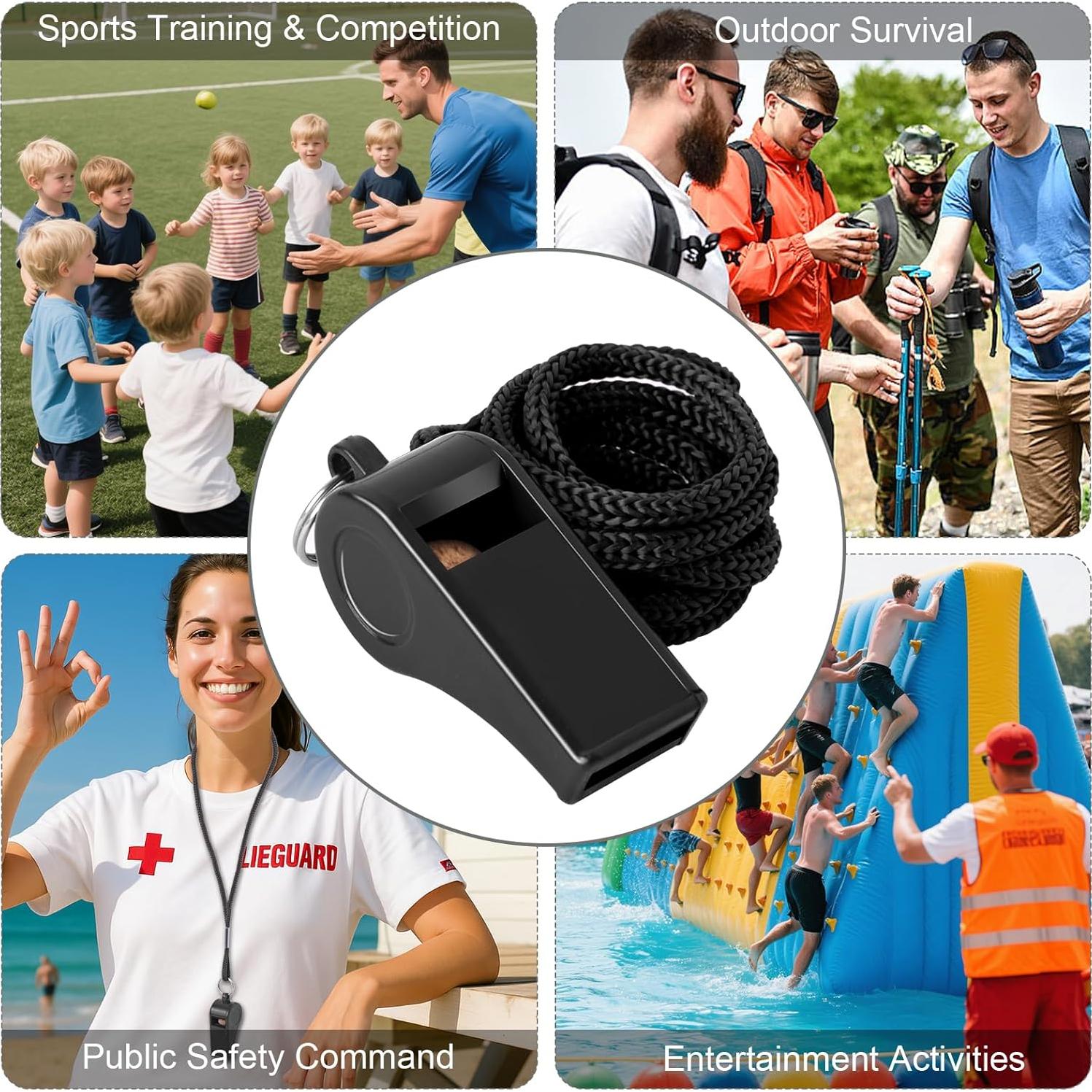 Paquete de 24 Silbatos Negros Seakii 120dB con Cuerdas