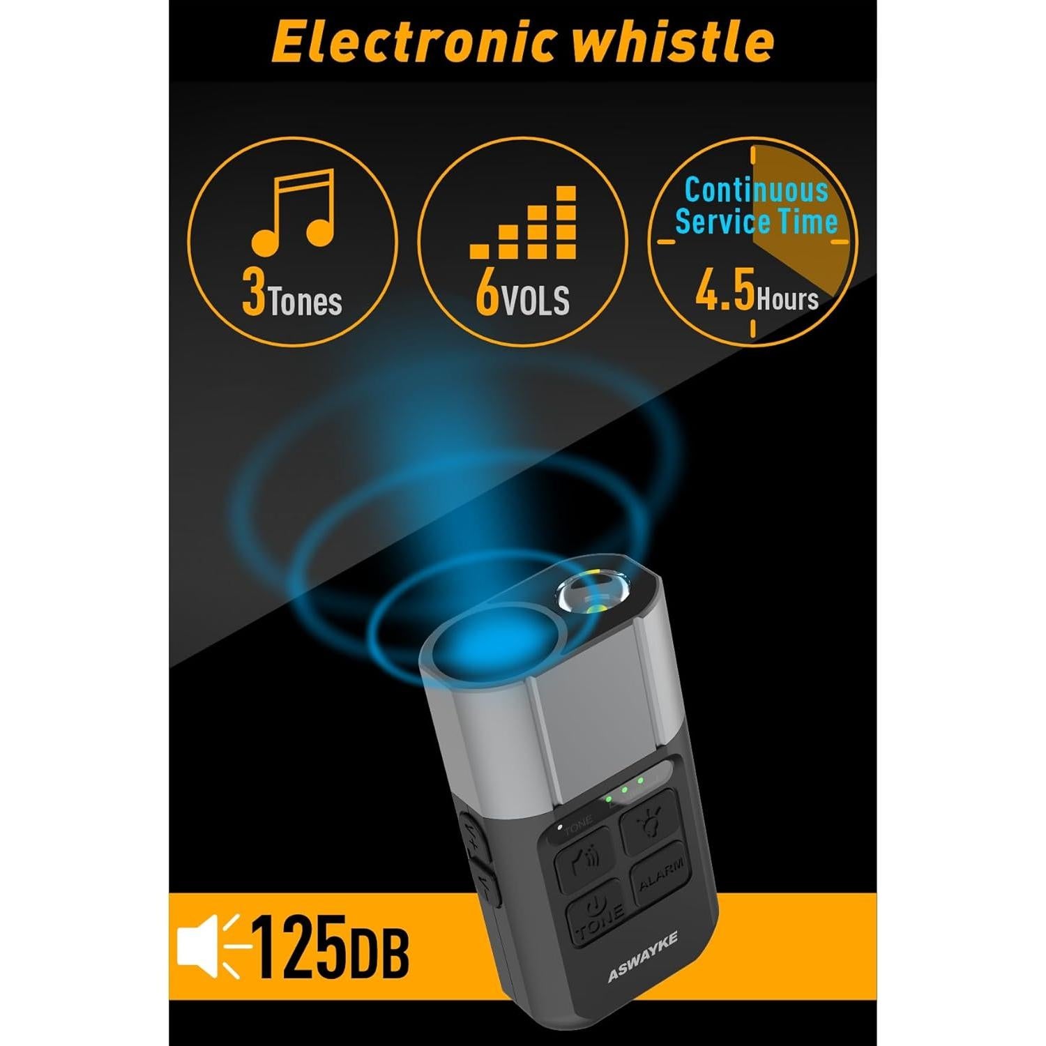 Silbato Electrónico ASWAYKE K5 125dB con Linterna 200Lum