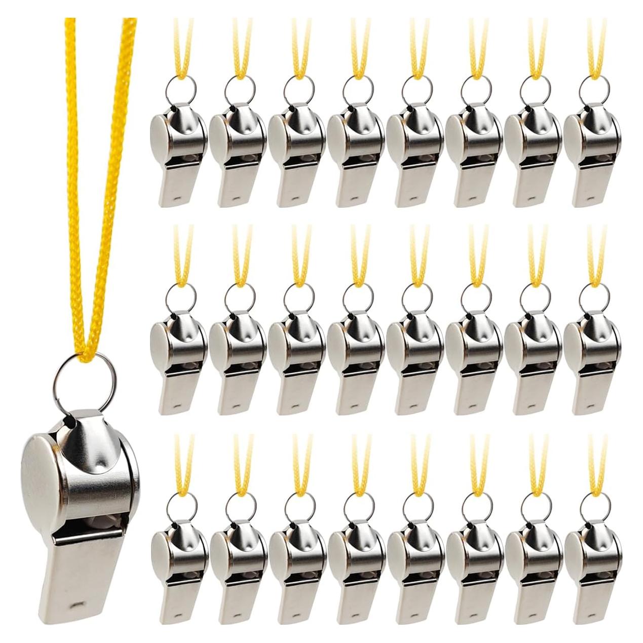 24 Silbatos de Acero Inoxidable ROYHOO con Cordón - Sonido Fuerte