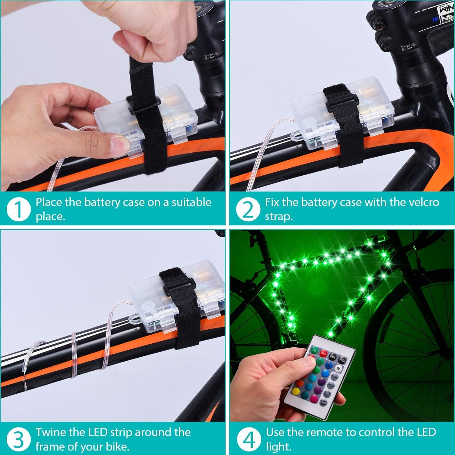Luces LED para marco de bicicleta Waybelive, 16 colores, impermeable