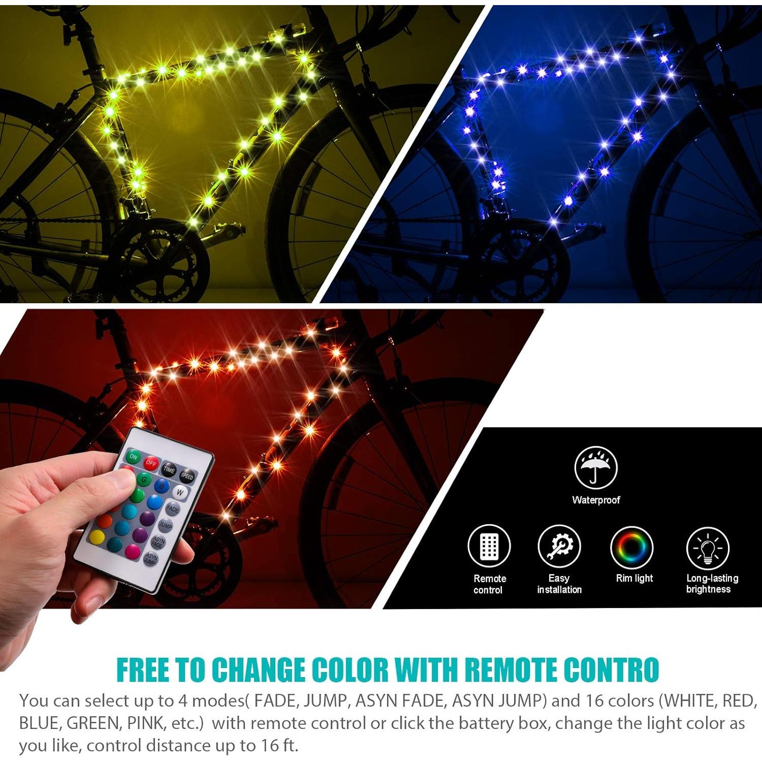 Luces LED para marco de bicicleta Waybelive, 16 colores, impermeable