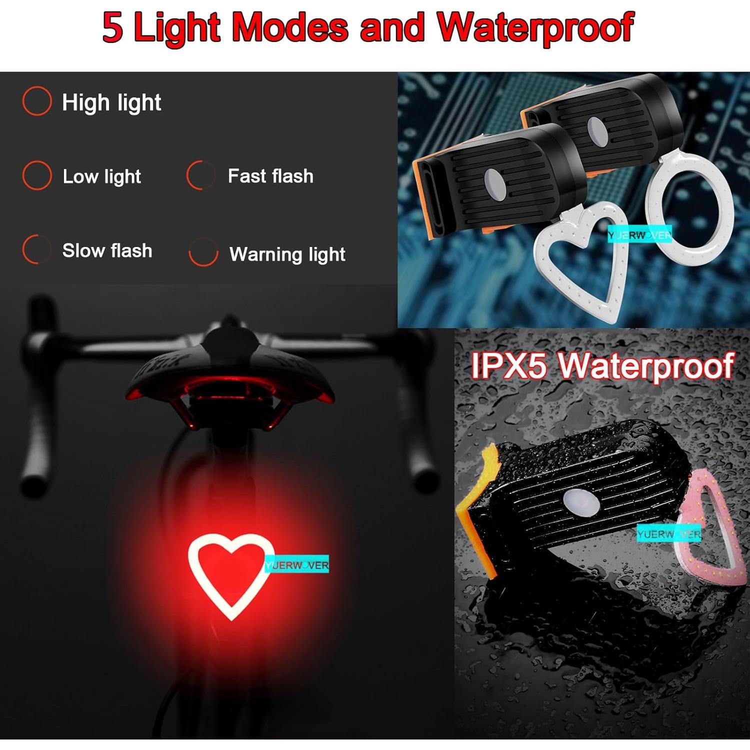 Luz Trasera LED Recargable YUERWOVER Rojo Corazón 5 Modos