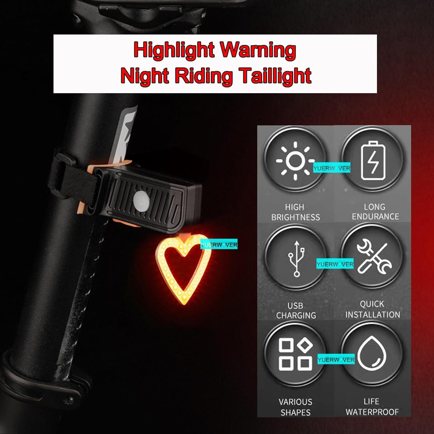 Luz Trasera LED Recargable YUERWOVER Rojo Corazón 5 Modos