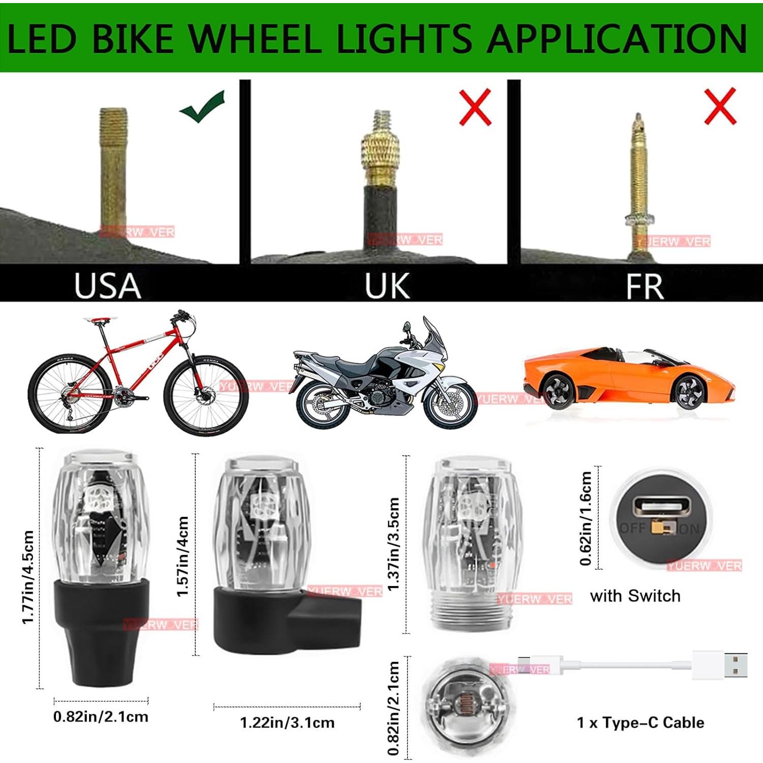 Luces LED de Válvula de Neumático YUERWOVER - 2 Piezas Coloridas