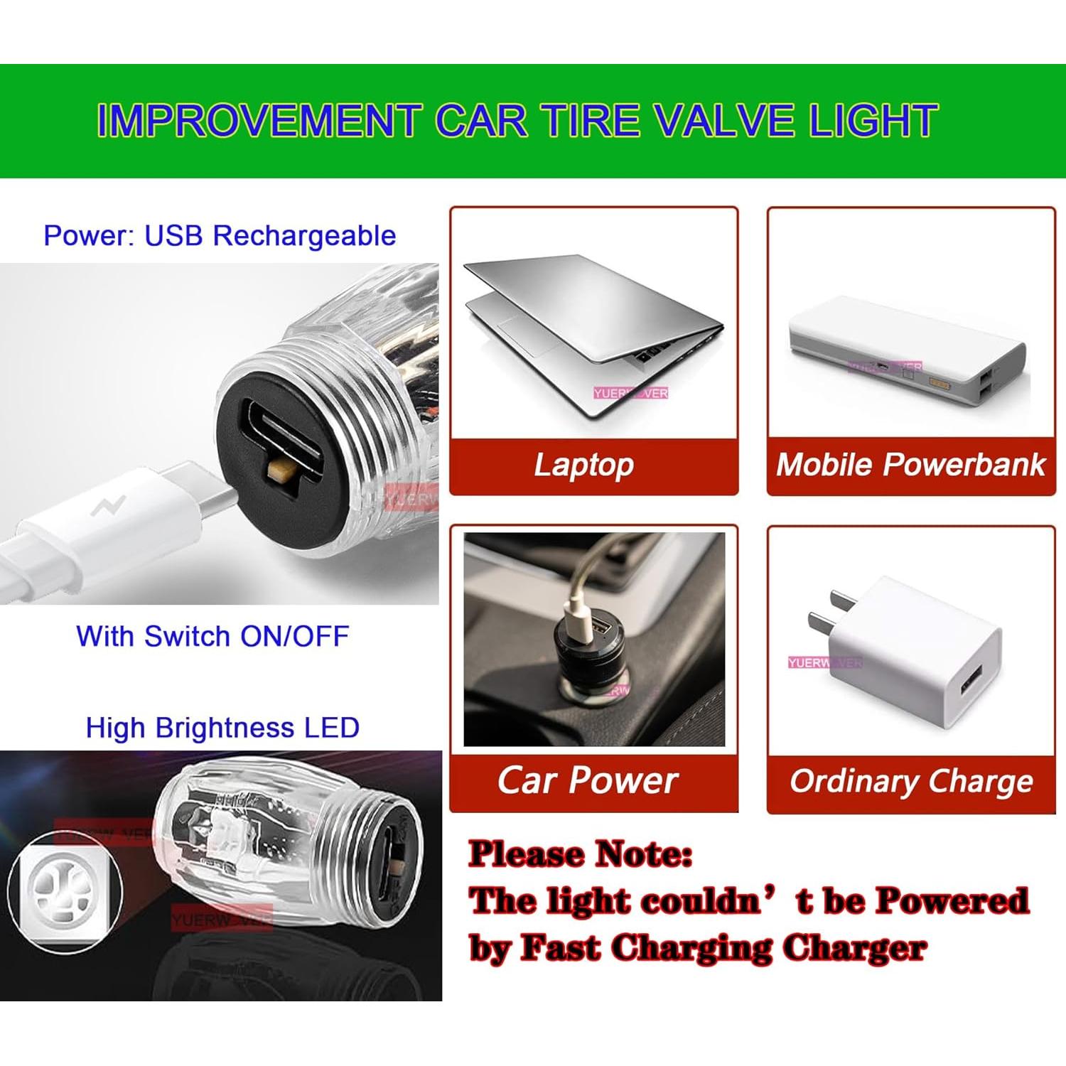 Luces LED de Válvula de Neumático YUERWOVER - 2 Piezas Coloridas