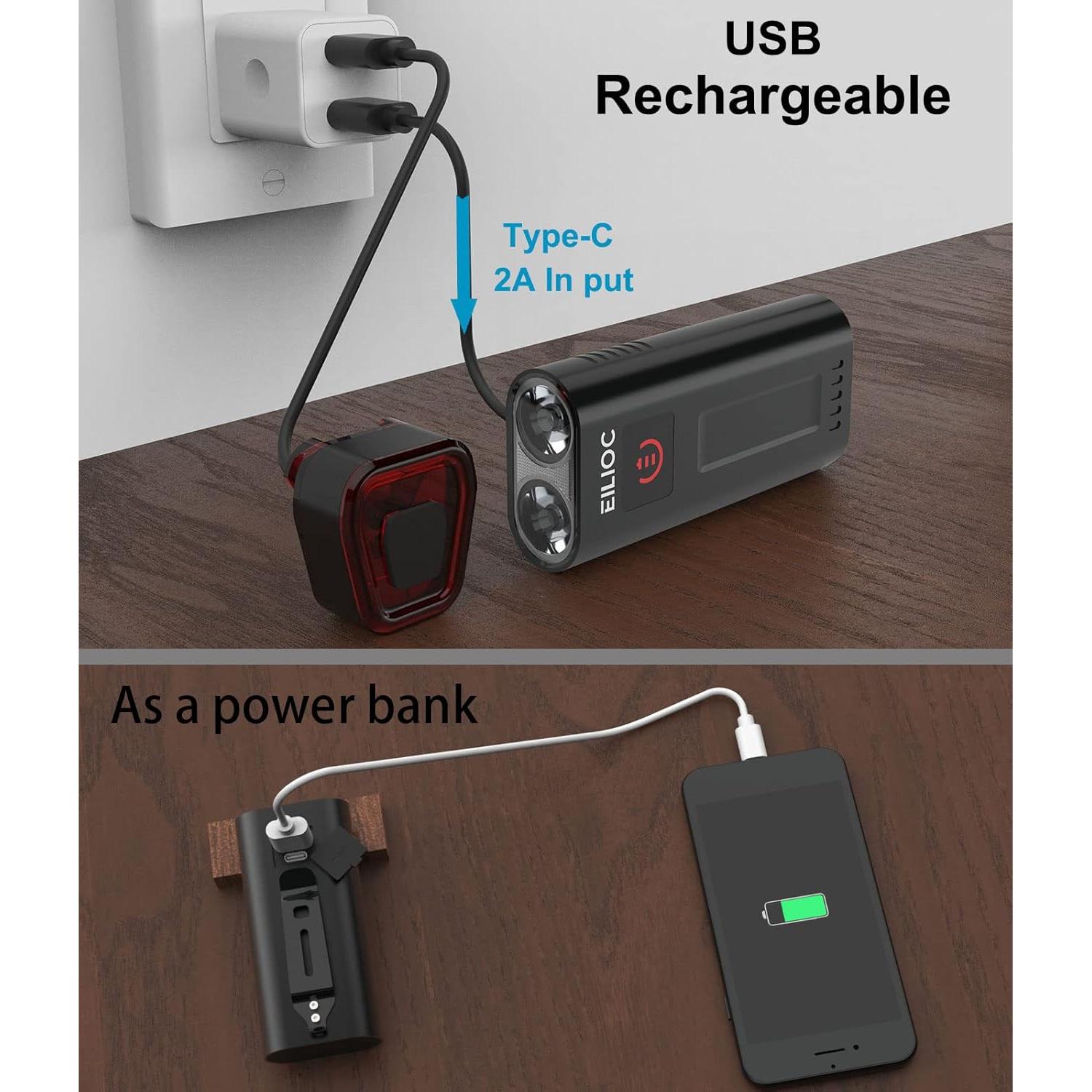 Faro y Luz Trasera para Bicicleta EILIOC 6400mAh 1200 Lúmenes