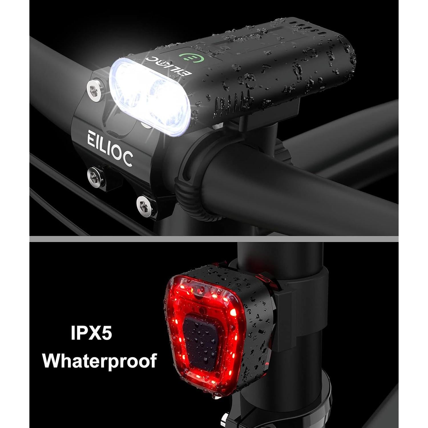 Faro y Luz Trasera para Bicicleta EILIOC 6400mAh 1200 Lúmenes