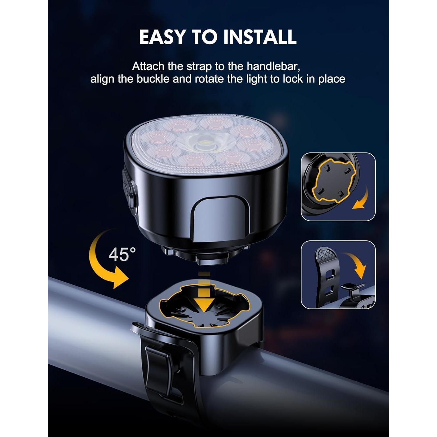 Luces de Bicicleta Cuvccn Q9 Recargables USB IP65 8+7 Modos