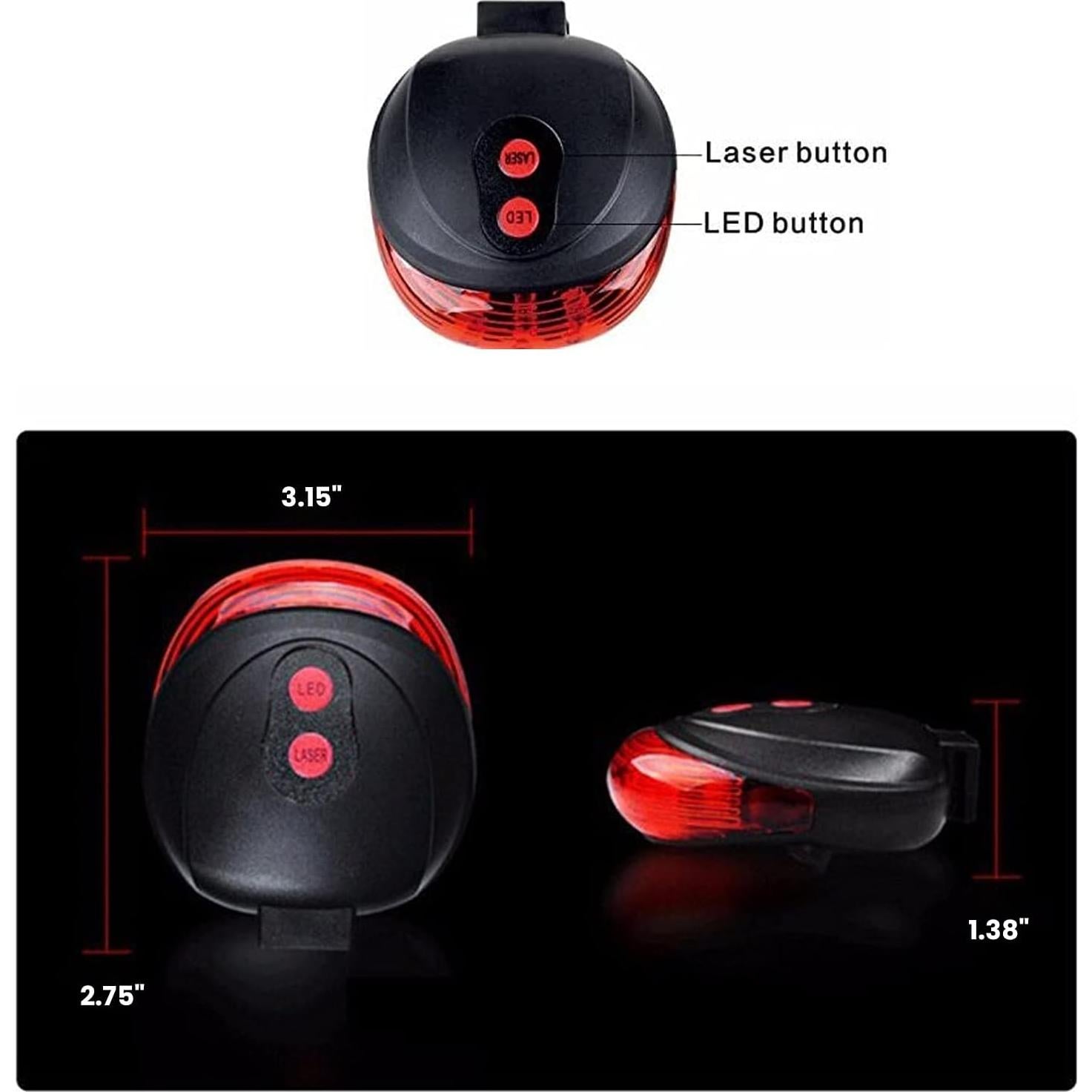 Luz Trasera de Bicicleta EWUHRY con 5 LED y 2 Rayos Láser