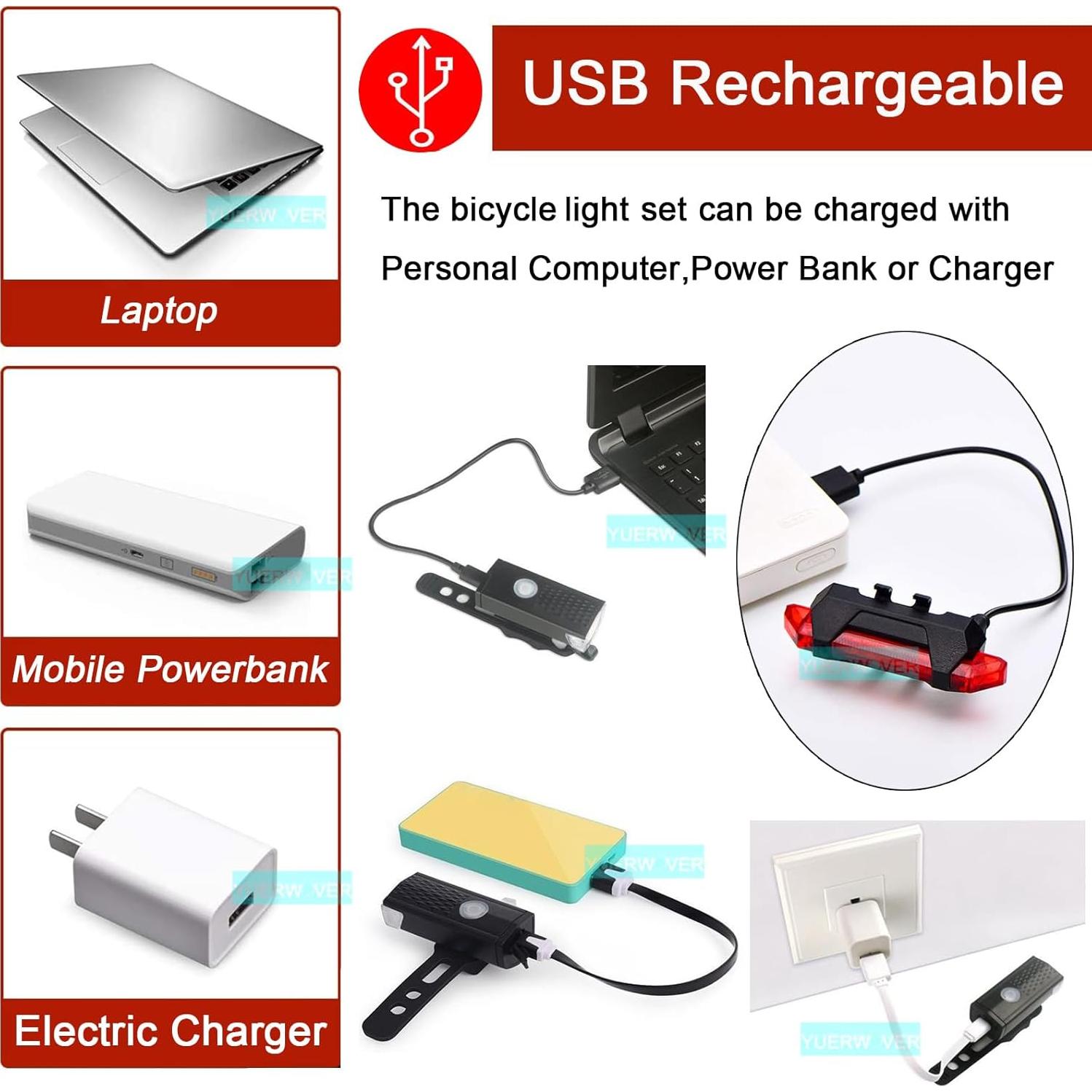 Juego de Luces de Bicicleta YUERWOVER Recargables IPX4/IPX6