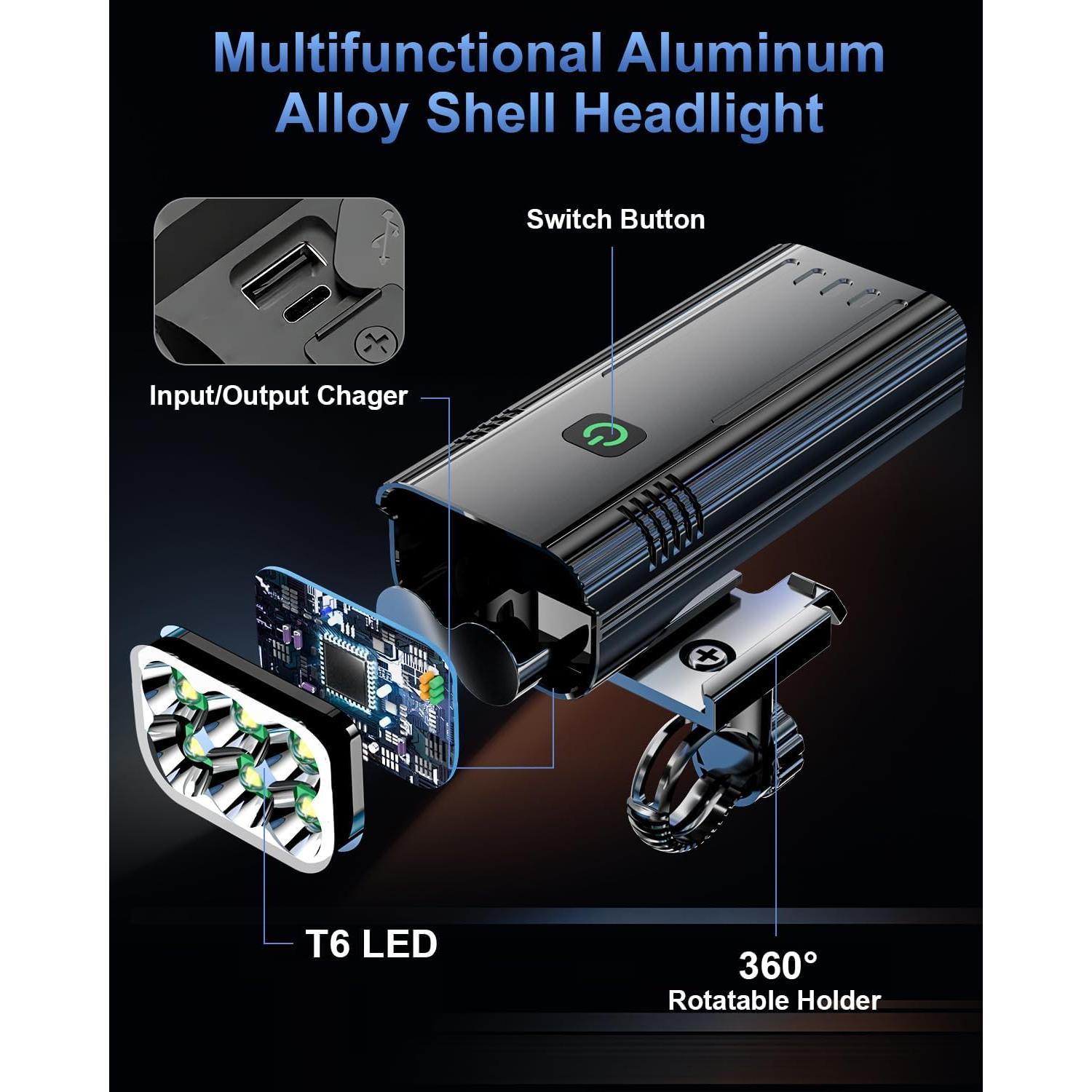 Luz LED Recargable Buktailty x6 para Bicicleta 2000 Lúmenes