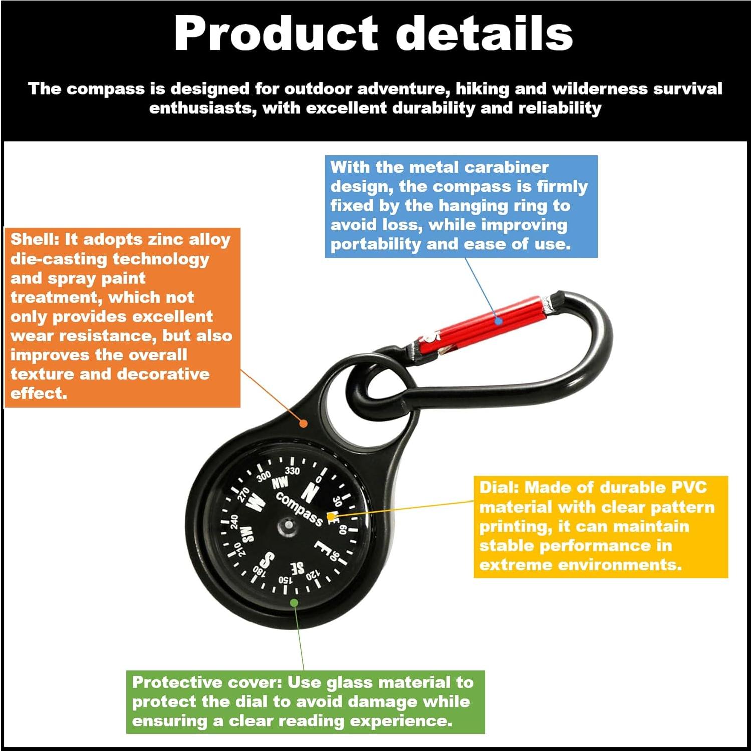 Mini Brújula de Supervivencia RAPOBRIX con Carabiner 5.3cm