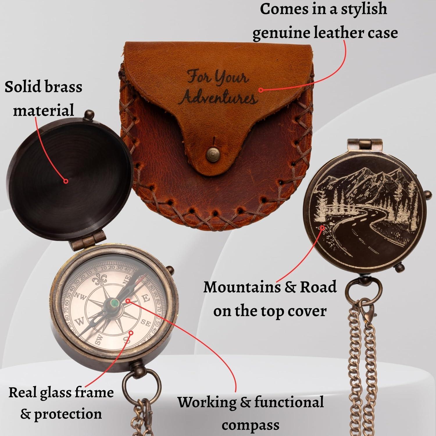 Brújula Vintage Grabada SFdizayn con Funda de Cuero 5 cm