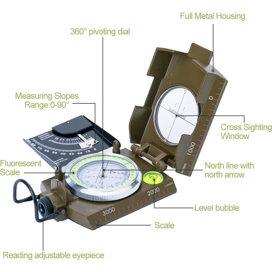 Brújula Militar YEHOBU Lensática Verde Camuflaje 11.2x8.2cm